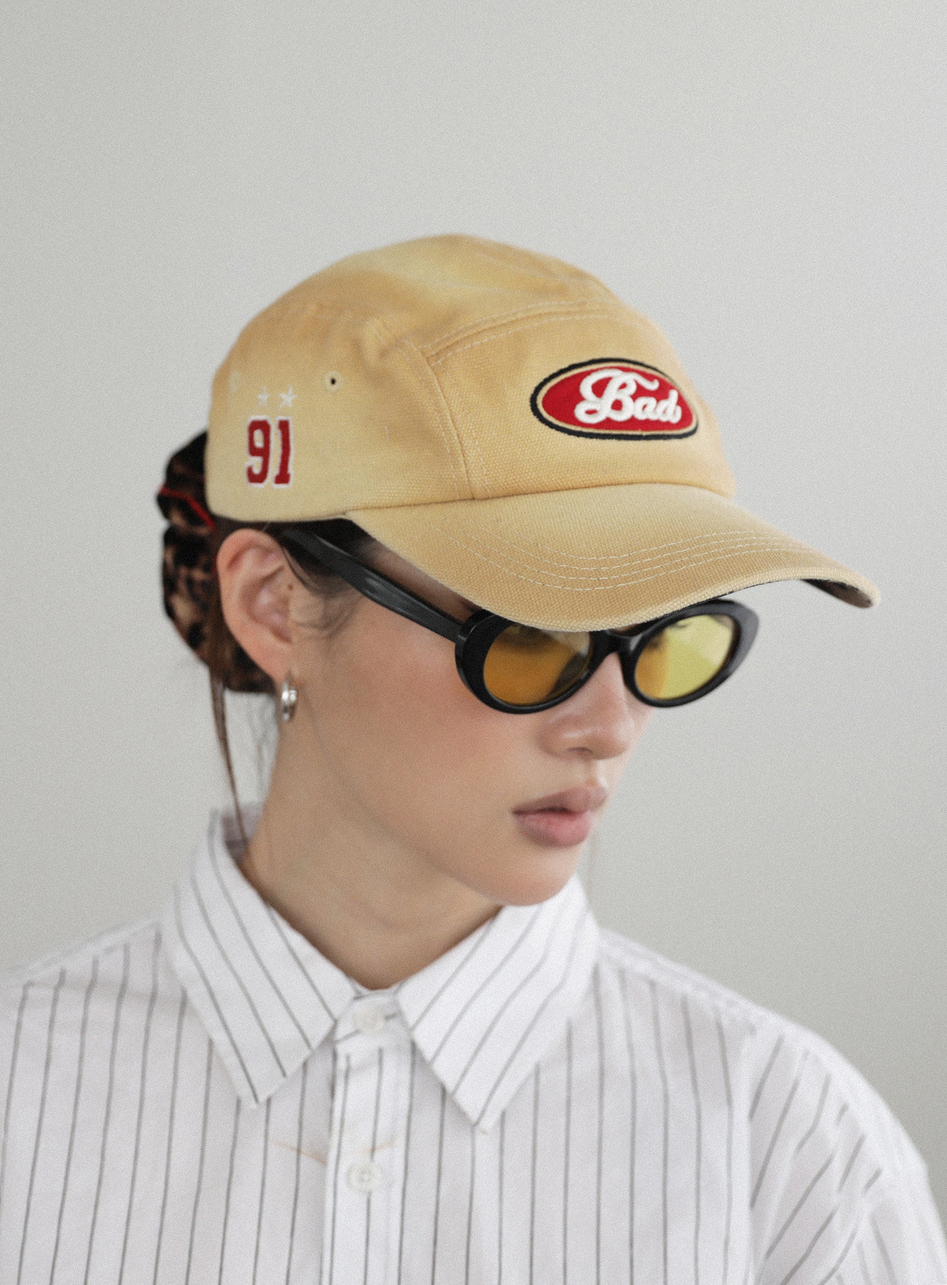 Badblood Oval Logo Washed Camp Cap Beige