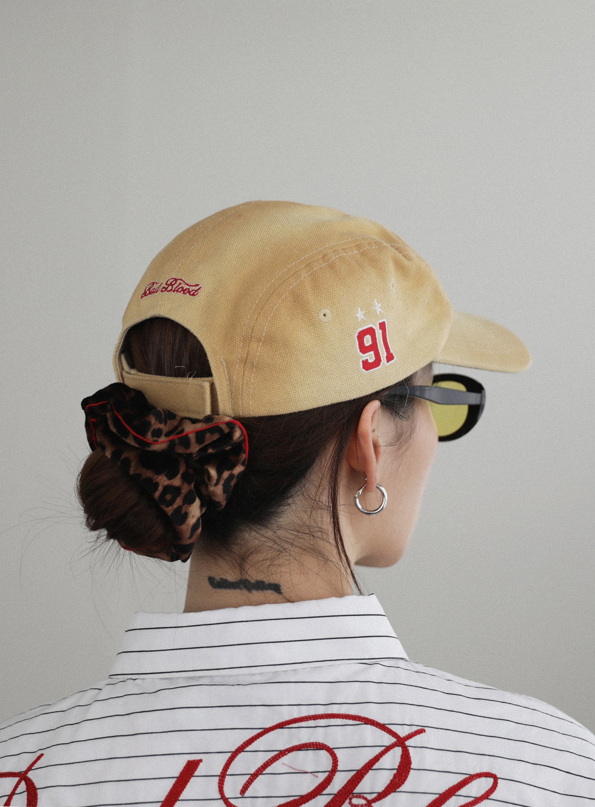 Badblood Oval Logo Washed Camp Cap Beige