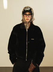 Badblood Leopard Reversible Velvet Harrington Jacket Black