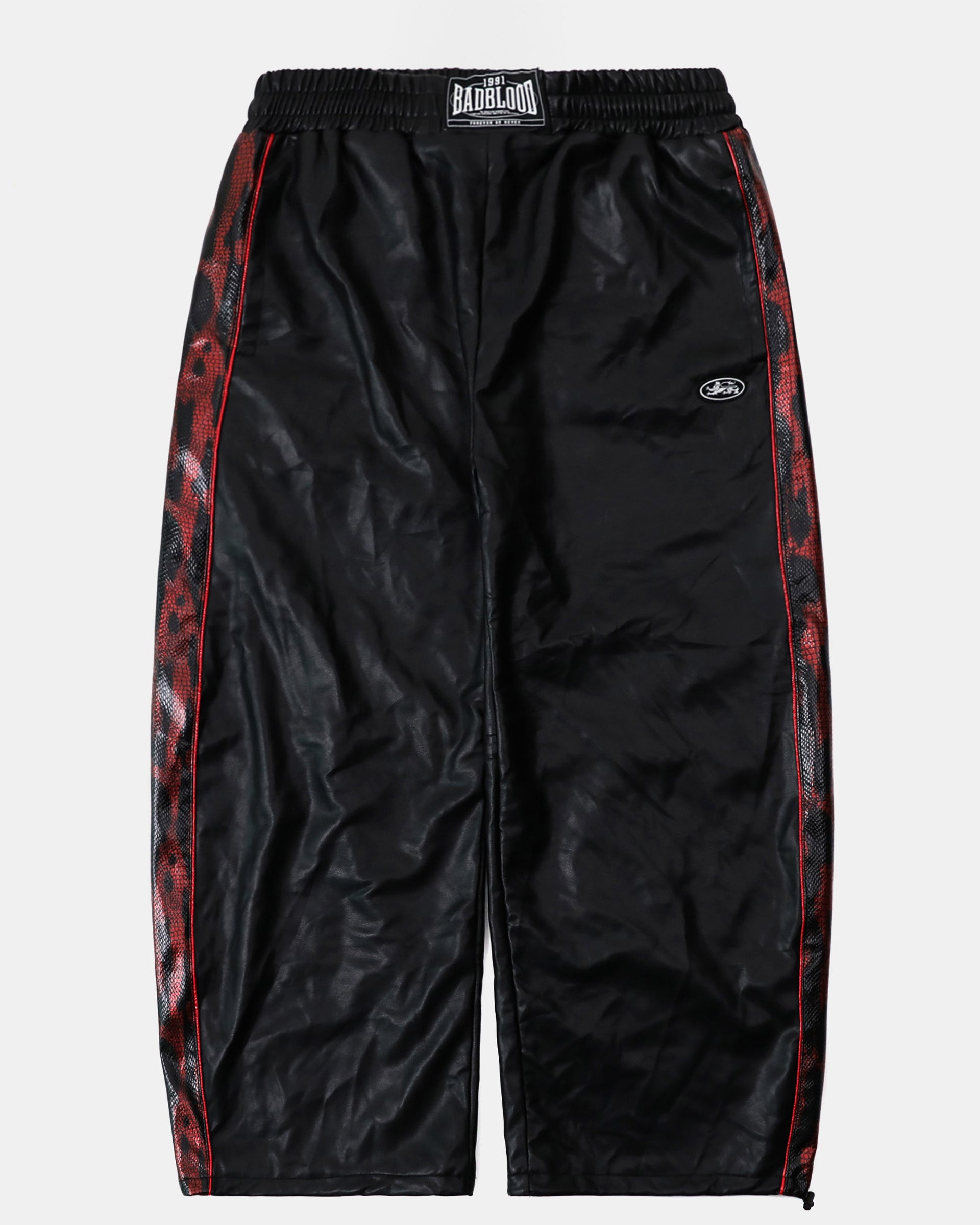 Badblood Contrast Leather Track Pants - Red Python