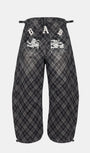 Badblood Lion Patch Washed Barrel Pants - Black Denim Check