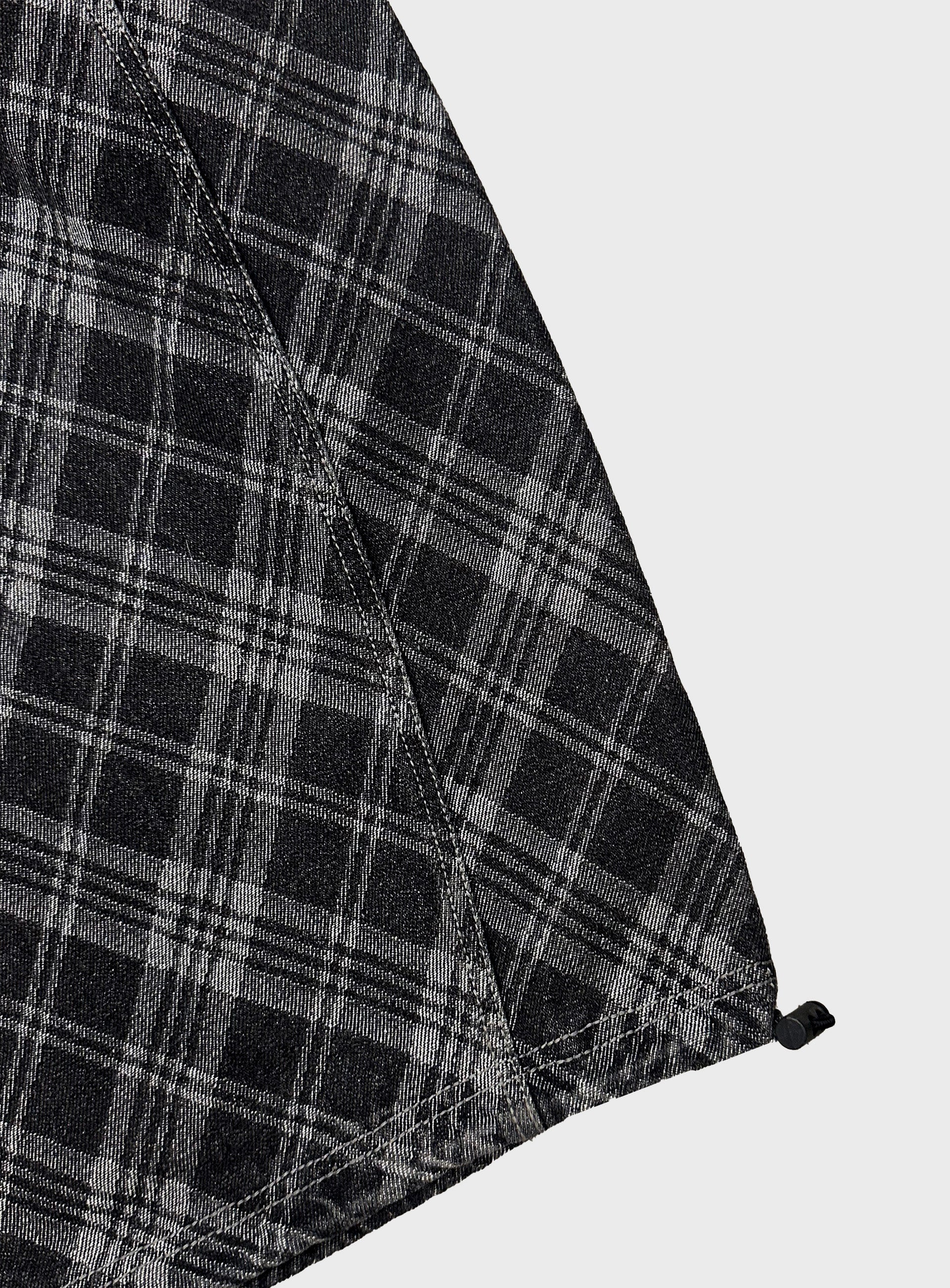 Badblood Lion Patch Washed Barrel Pants - Black Denim Check