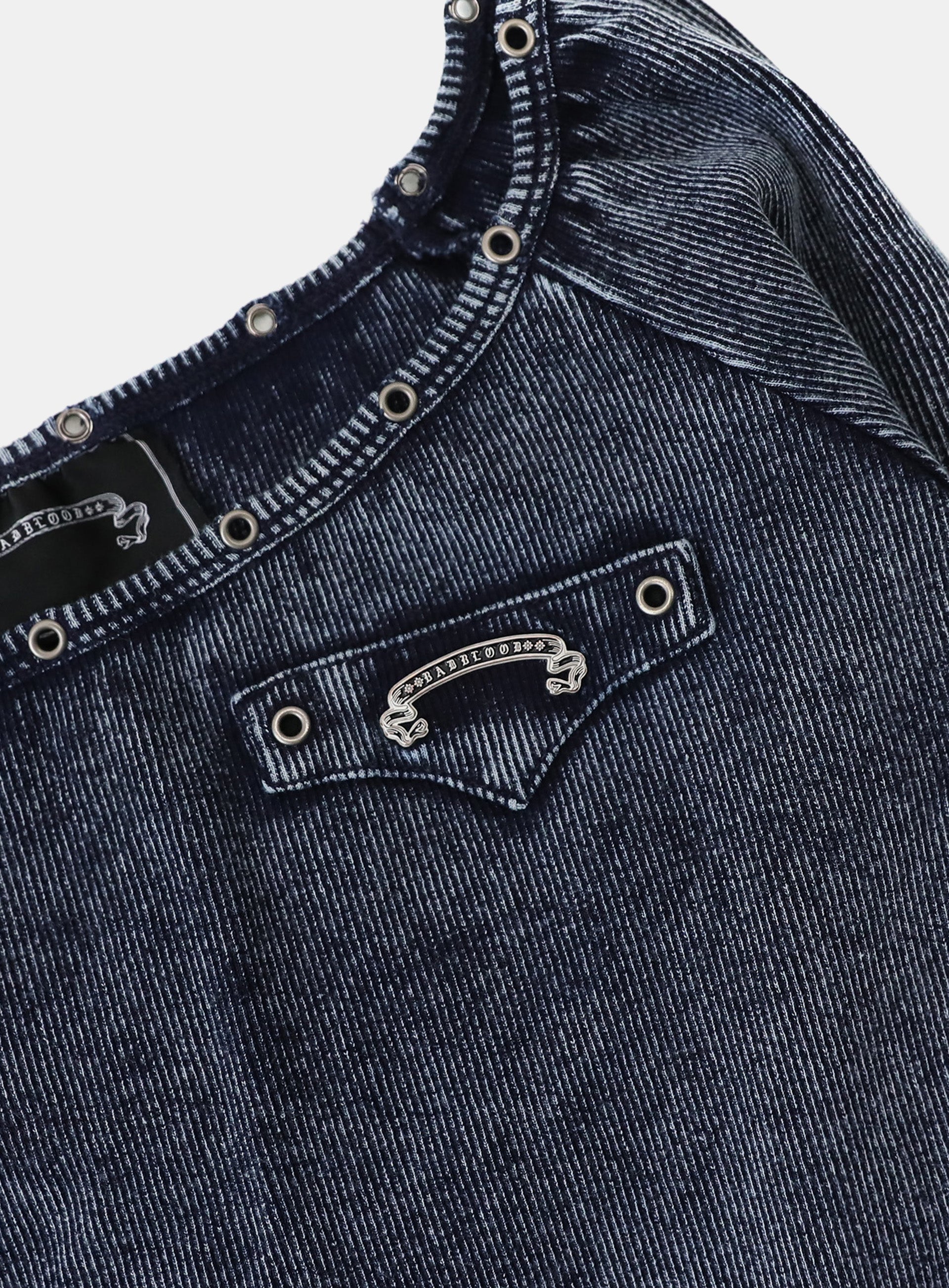 Badblood Studded Cosmo Patch Asymmetric Top - Blue