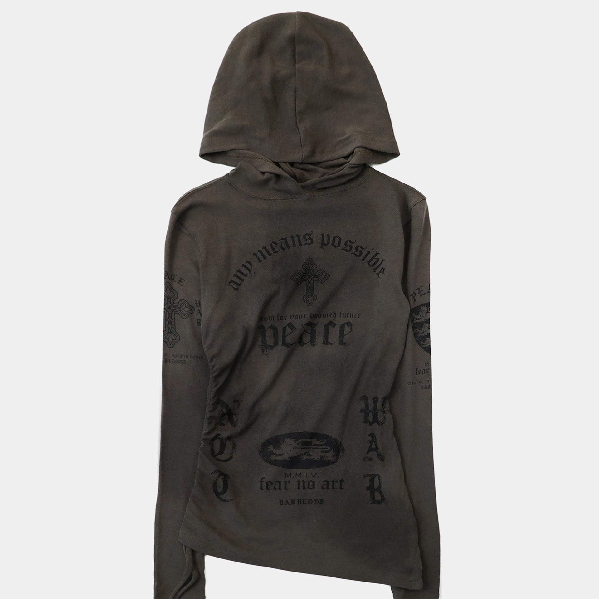 Badblood PEACE NOT WAR Slim Cutout Hoodie - Charcoal