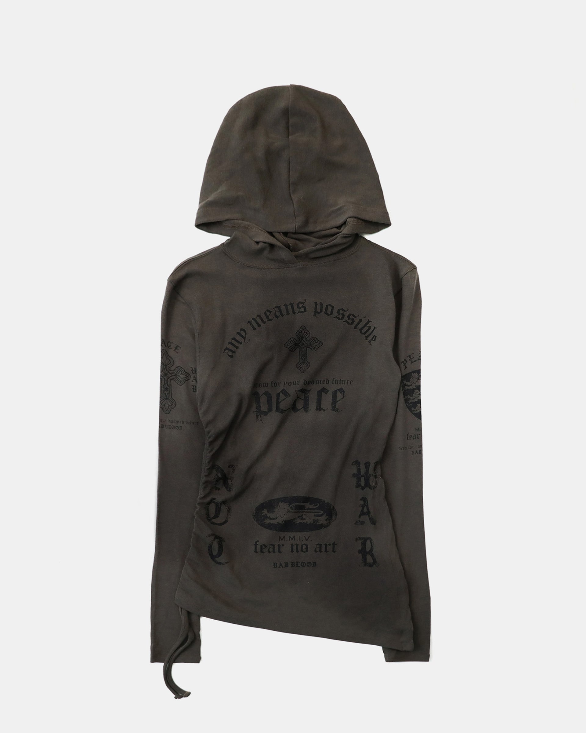 Badblood PEACE NOT WAR Slim Cutout Hoodie - Charcoal