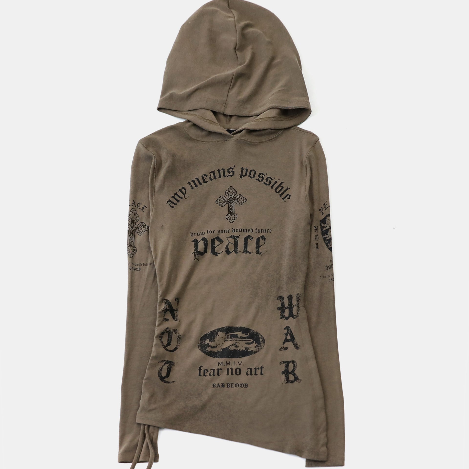 Badblood PEACE NOT WAR Slim Cutout Hoodie - Tobacco