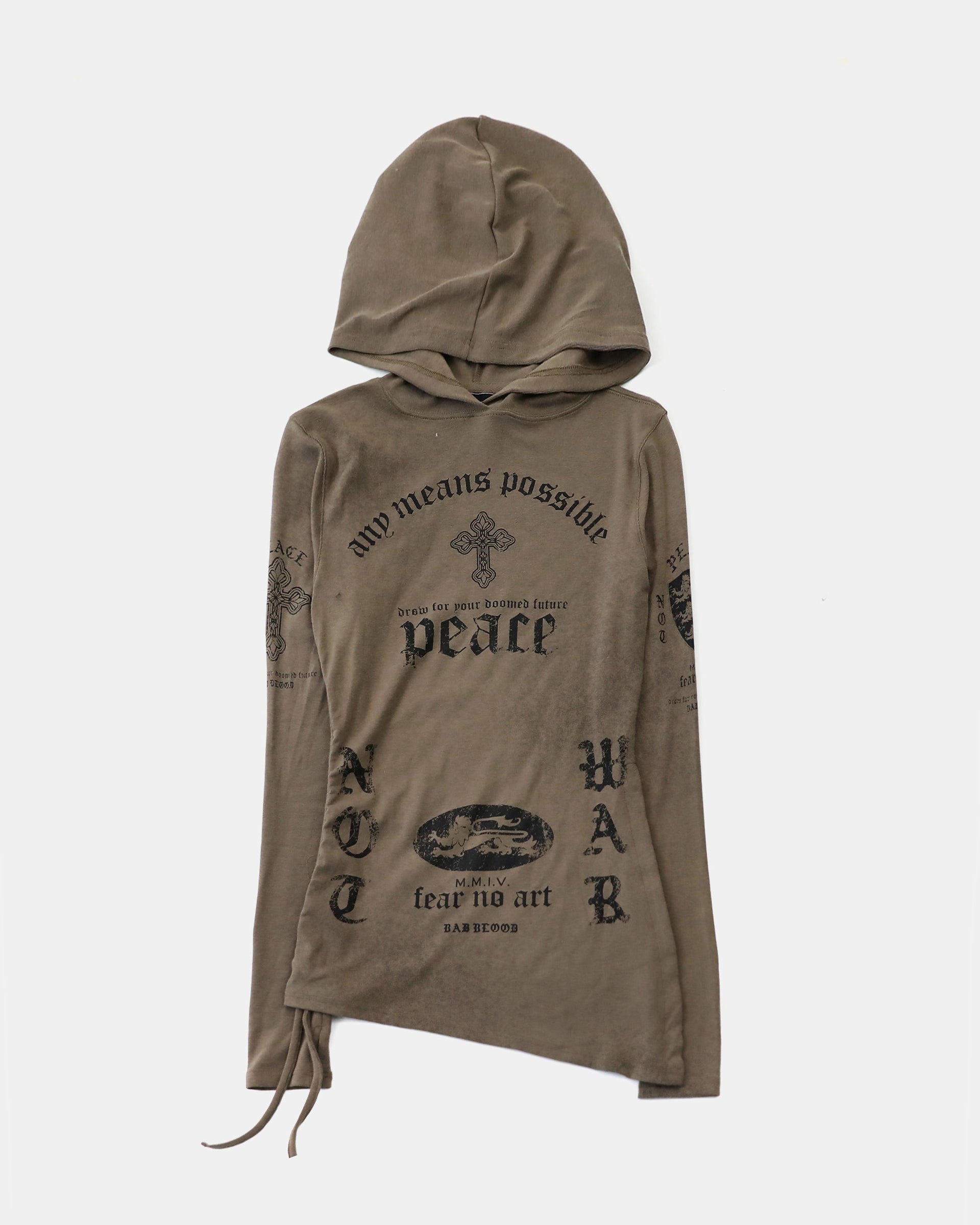 Badblood PEACE NOT WAR Slim Cutout Hoodie - Tobacco