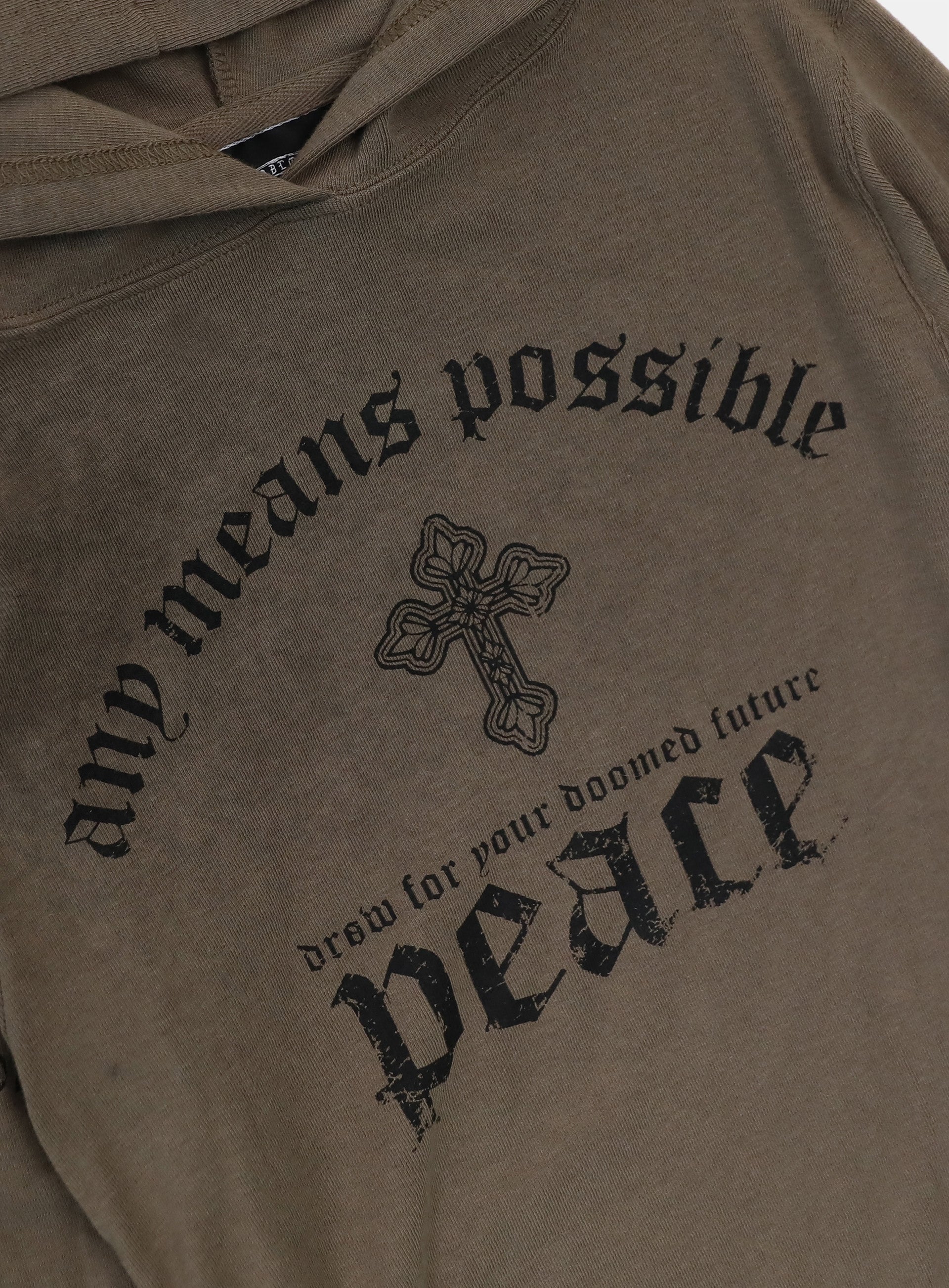 Badblood PEACE NOT WAR Slim Cutout Hoodie - Tobacco