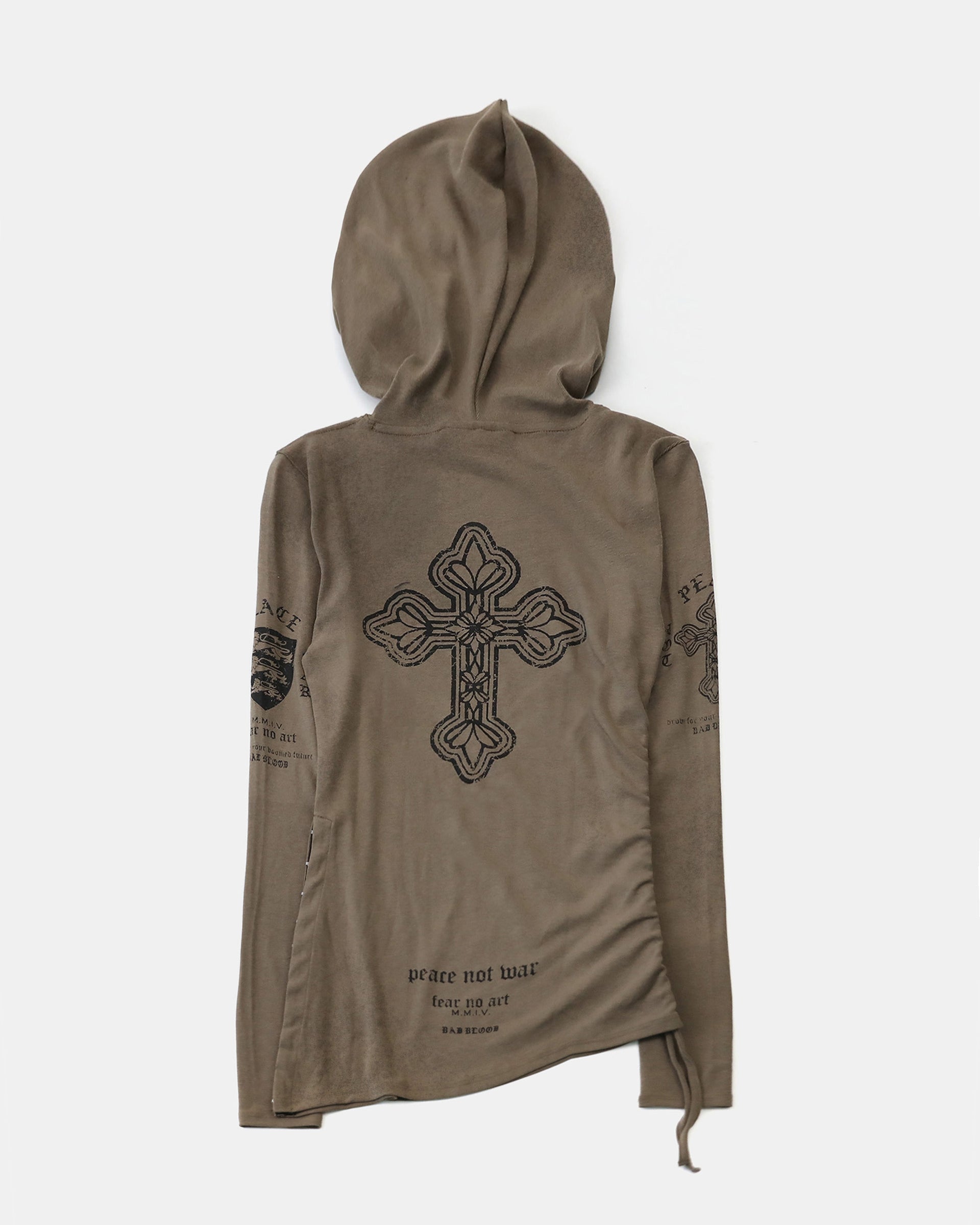 Badblood PEACE NOT WAR Slim Cutout Hoodie - Tobacco