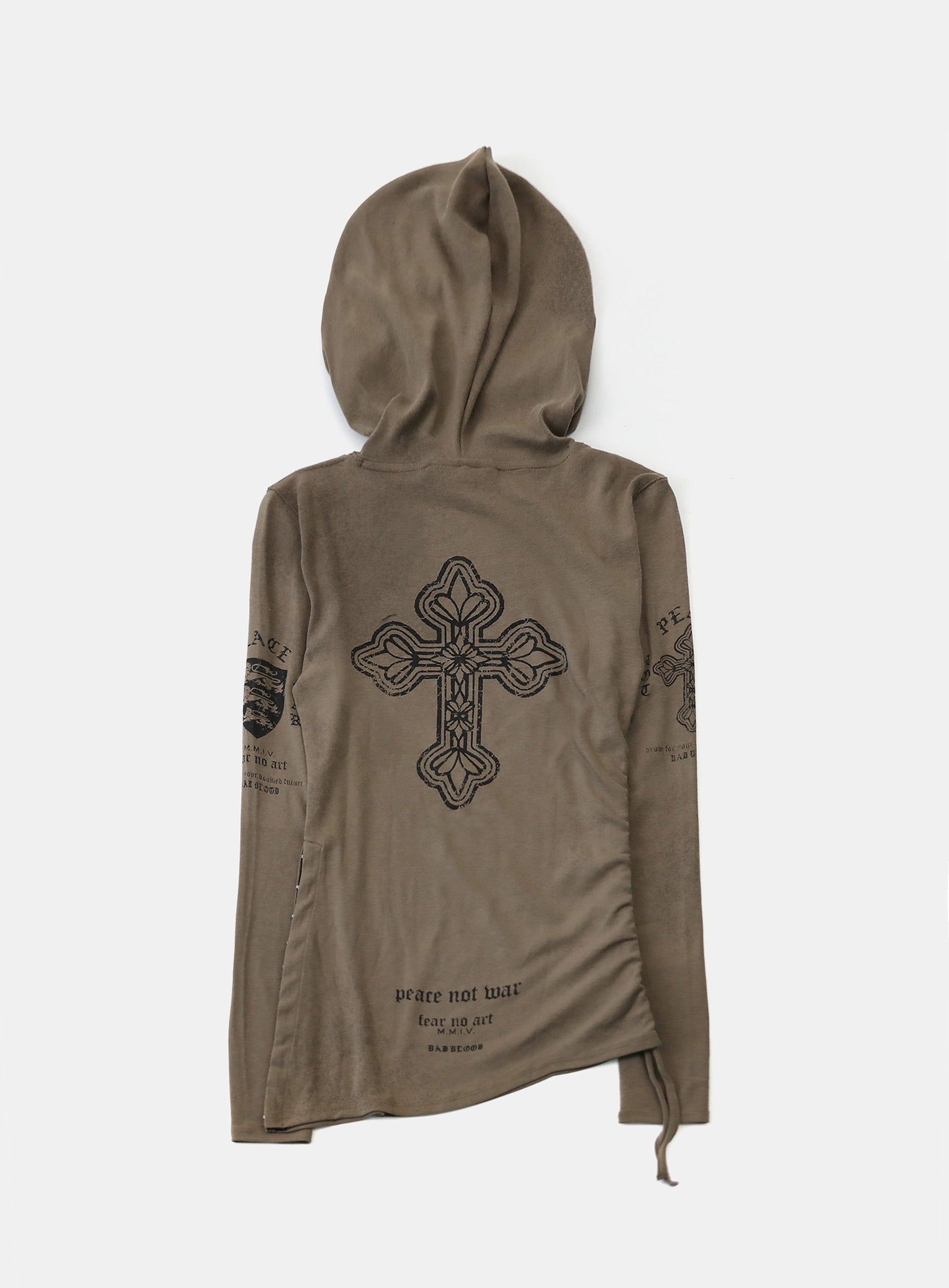 Badblood PEACE NOT WAR Slim Cutout Hoodie - Tobacco
