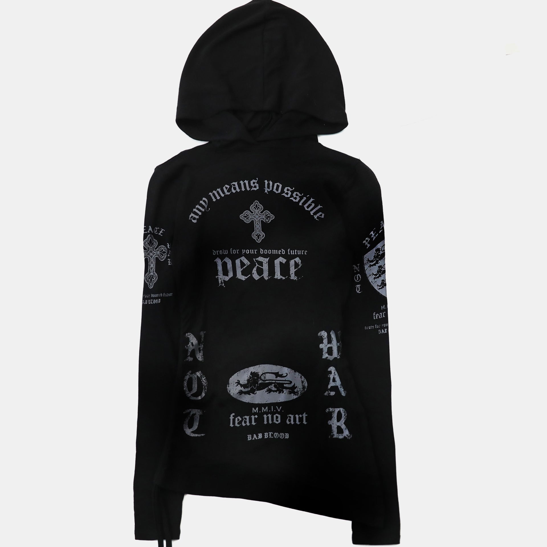 Badblood PEACE NOT WAR Slim Cutout Hoodie - Black