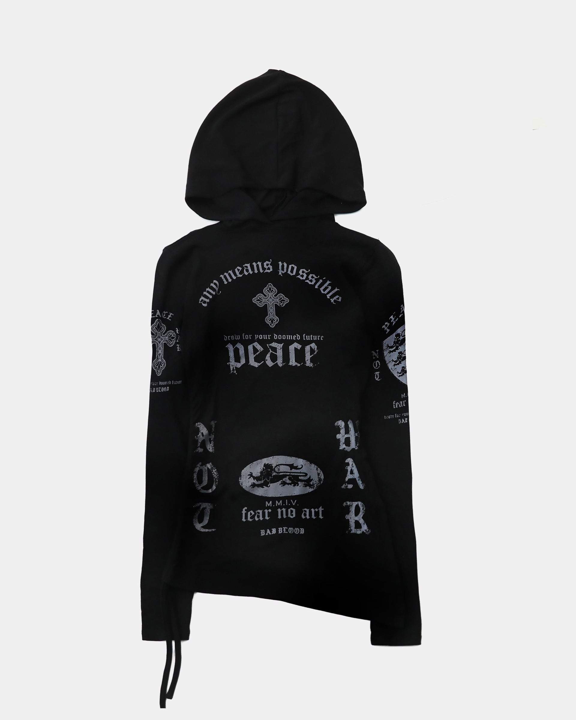 Badblood PEACE NOT WAR Slim Cutout Hoodie - Black