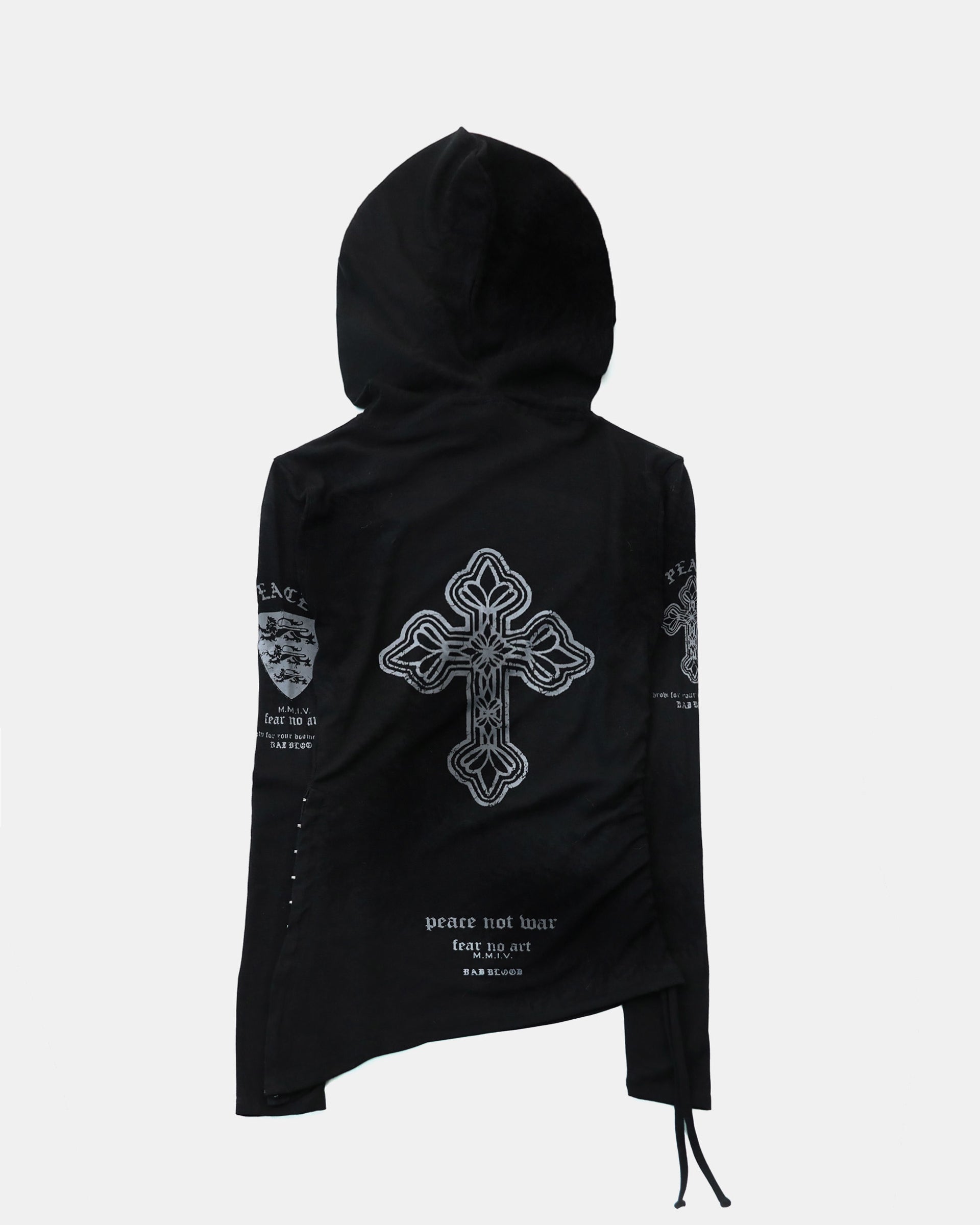 Badblood PEACE NOT WAR Slim Cutout Hoodie - Black