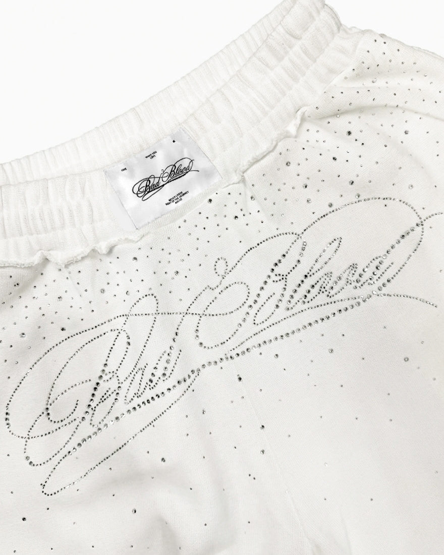 Badblood Dark Classic Rhinestone Jogger - White