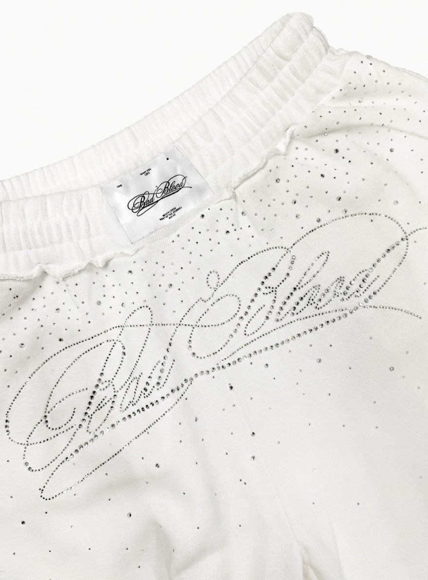 Badblood Dark Classic Rhinestone Jogger - White