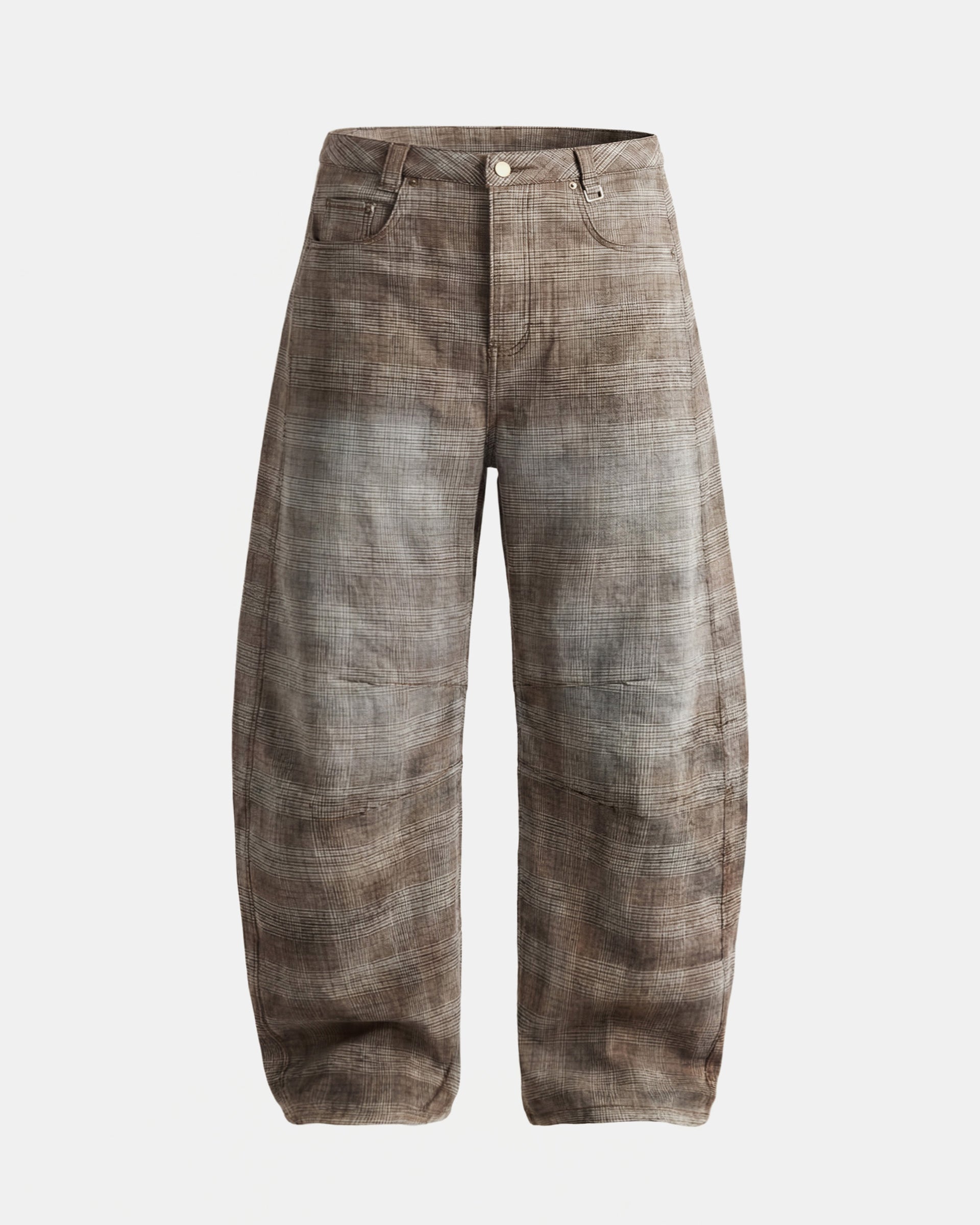 Badblood 0519 Shinchiback Curved Pants - Brown Check