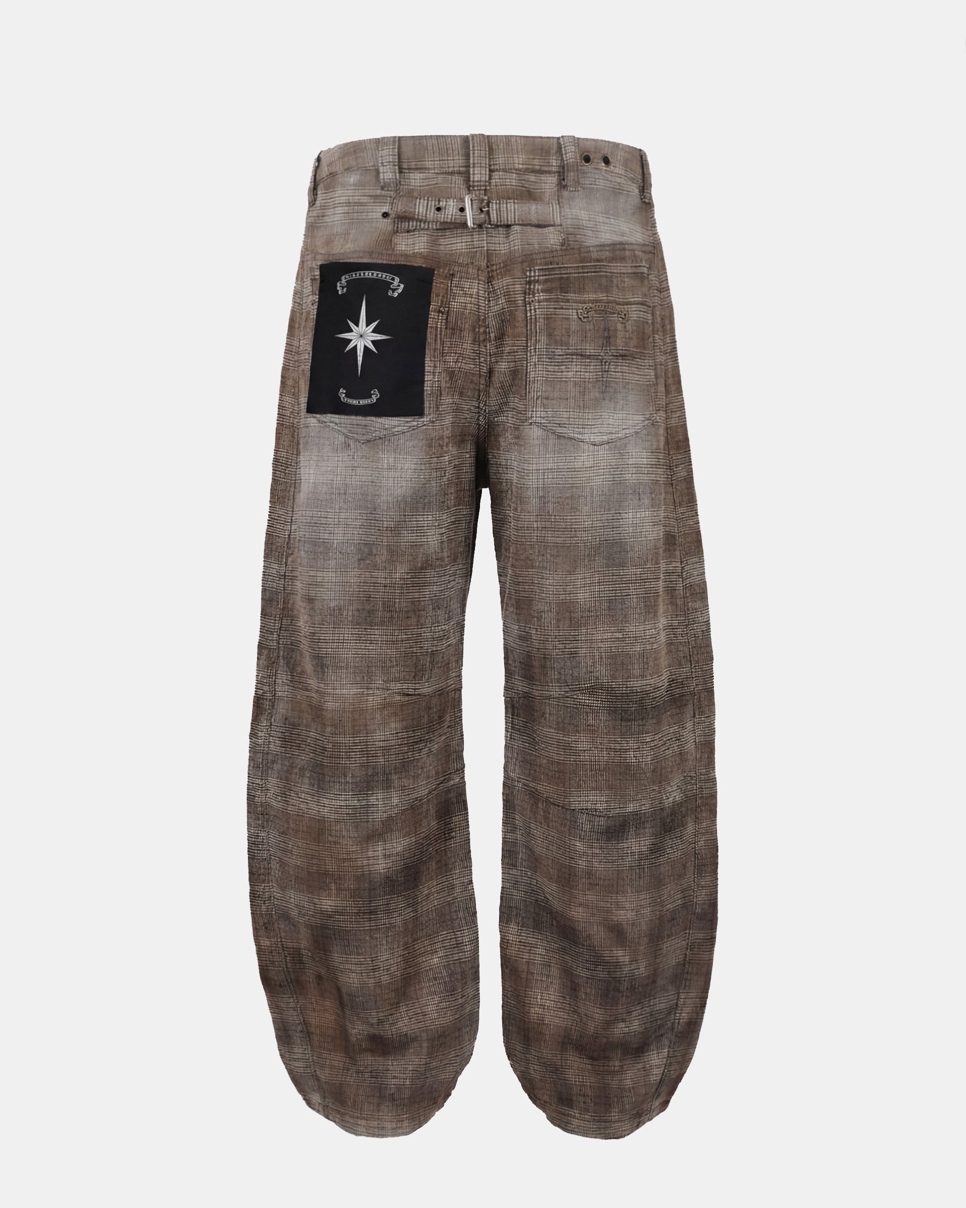 Badblood 0519 Shinchiback Curved Pants - Brown Check