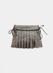 Badblood Washed Leather Pleated Skirt Ash