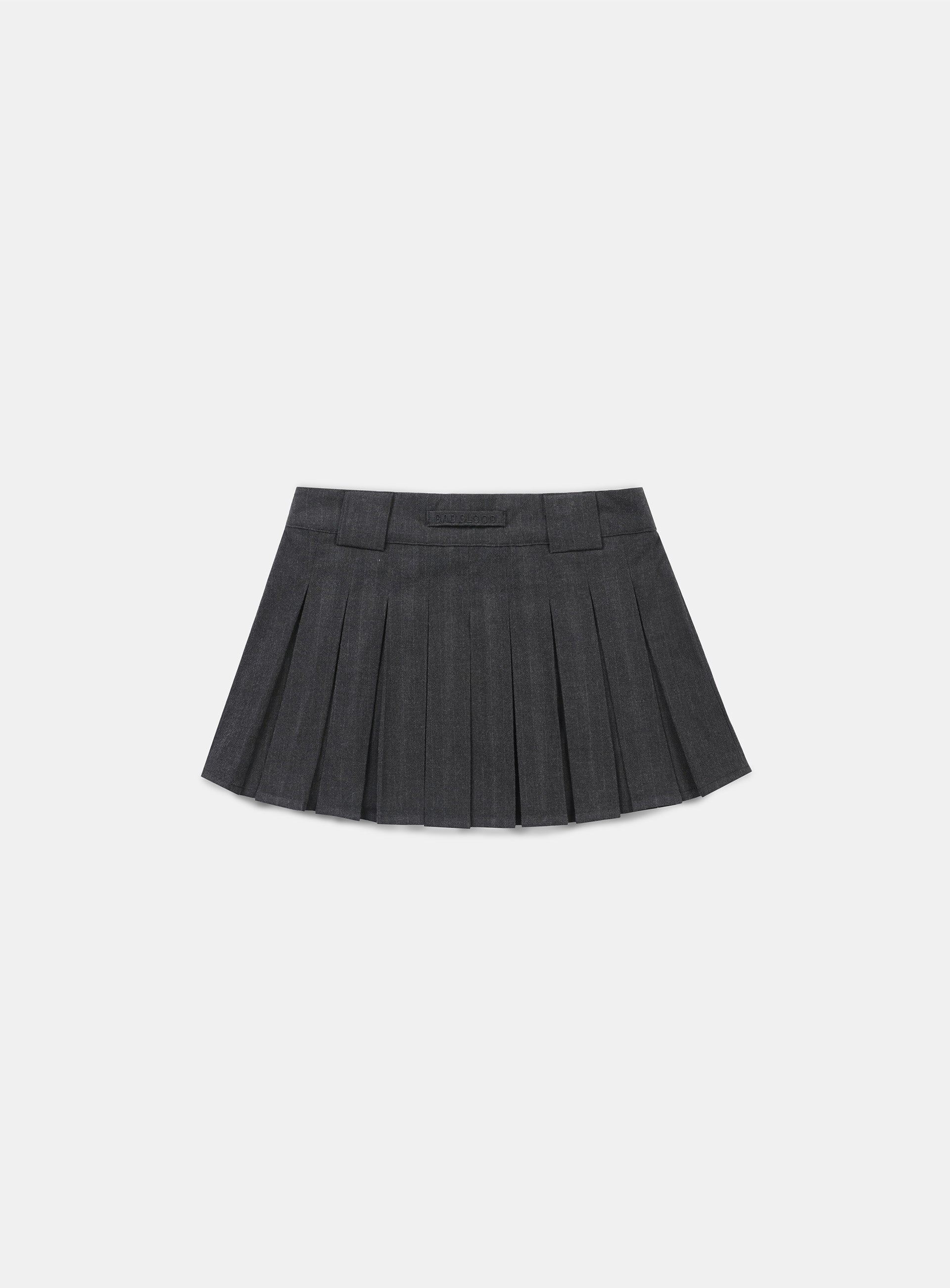 Badblood Wool Pleated Mini Skirt Charcoal/Striped