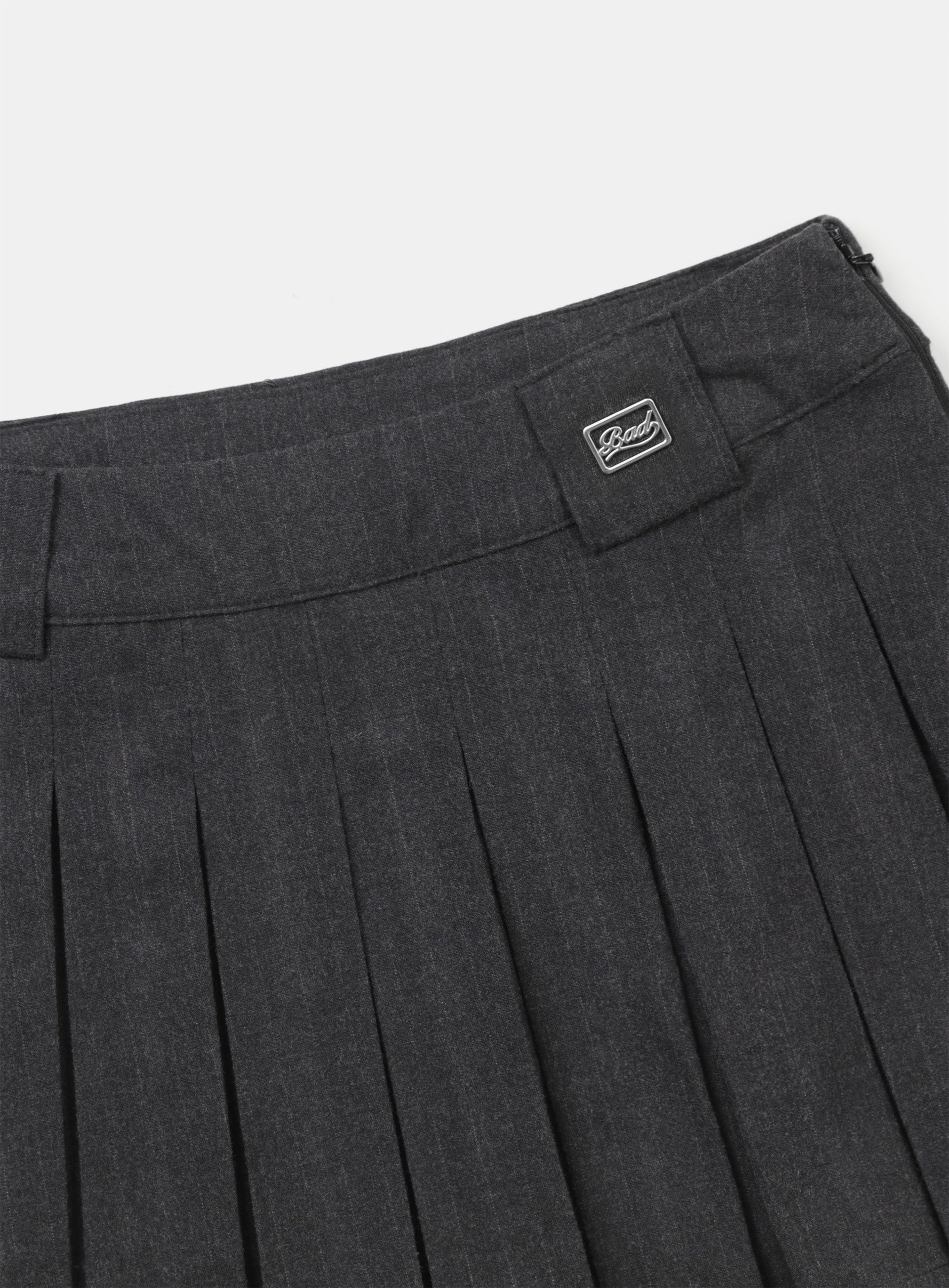 Badblood Wool Pleated Mini Skirt Charcoal/Striped