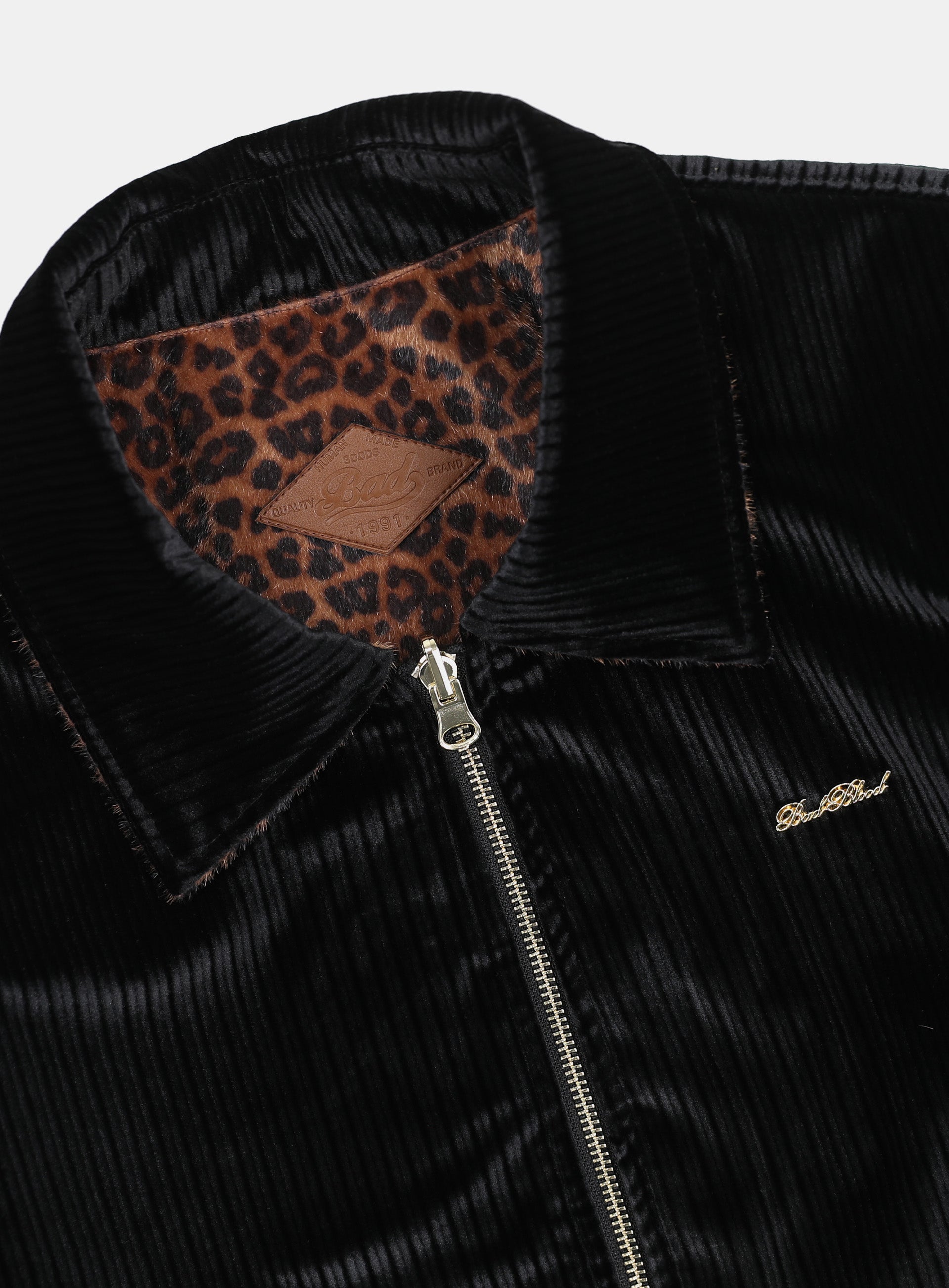 Badblood Leopard Reversible Velvet Harrington Jacket Black