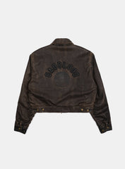 Badblood Leather Harrington Jacket Washed Brown