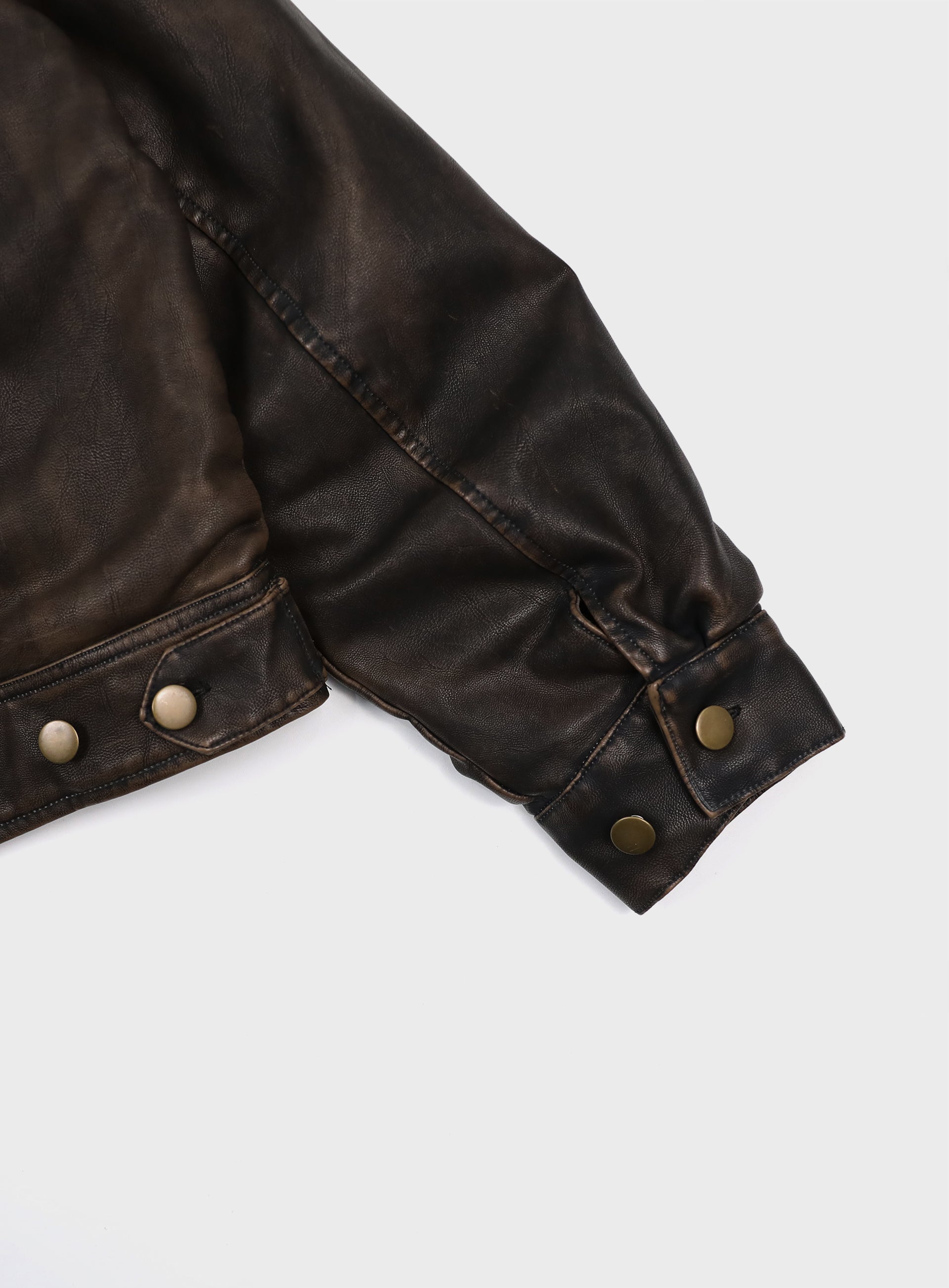 Badblood Leather Harrington Jacket Washed Brown