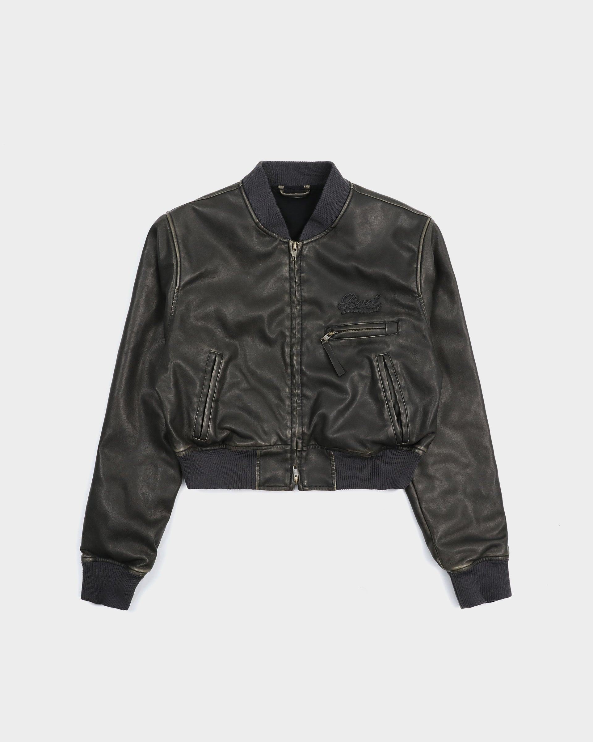 Badblood Leather ma-1 jacket washed black