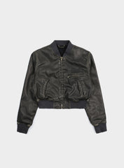 Badblood Leather ma-1 jacket washed black