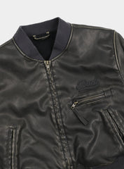 Badblood Leather ma-1 jacket washed black