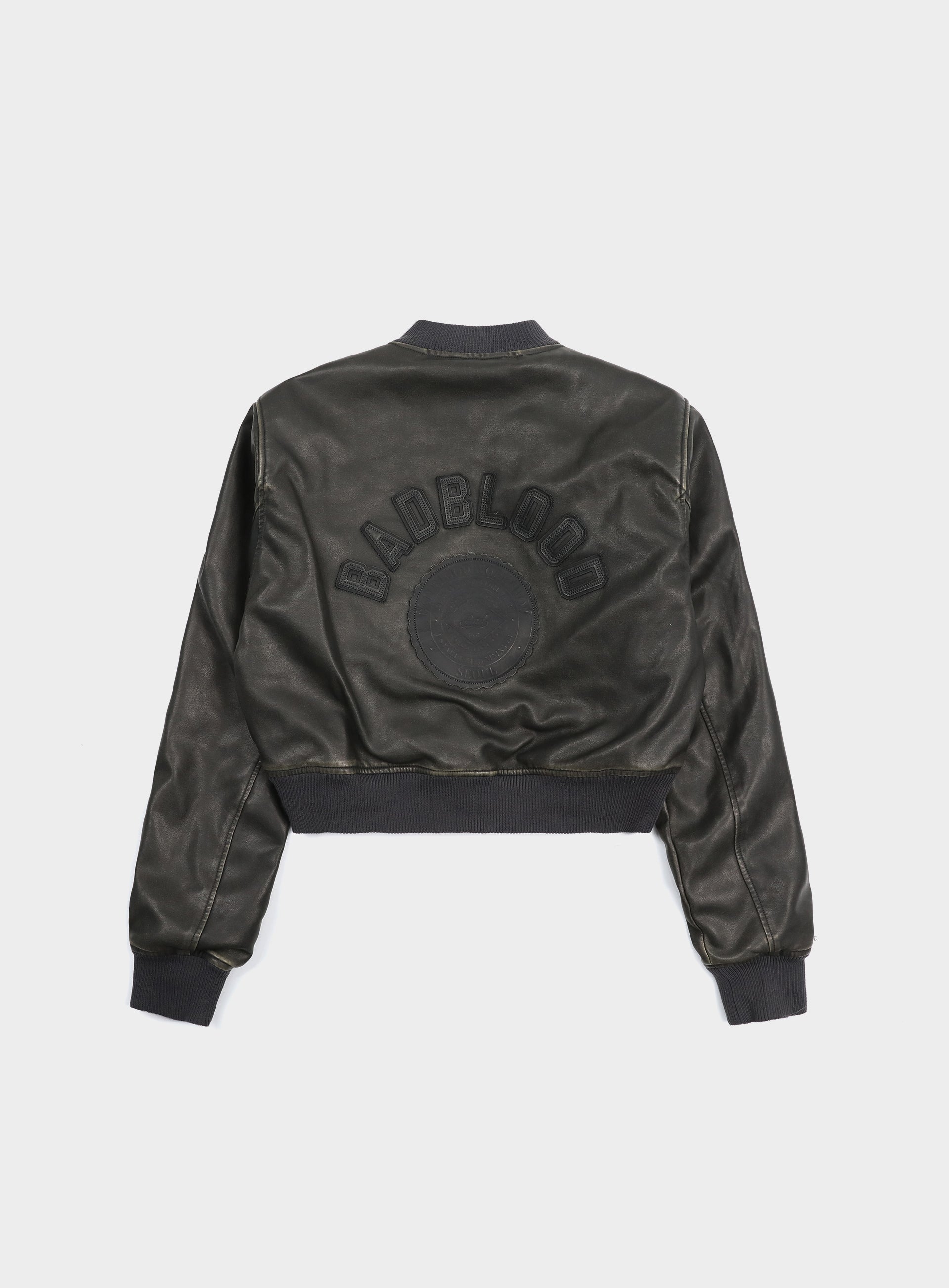 Badblood Leather ma-1 jacket washed black