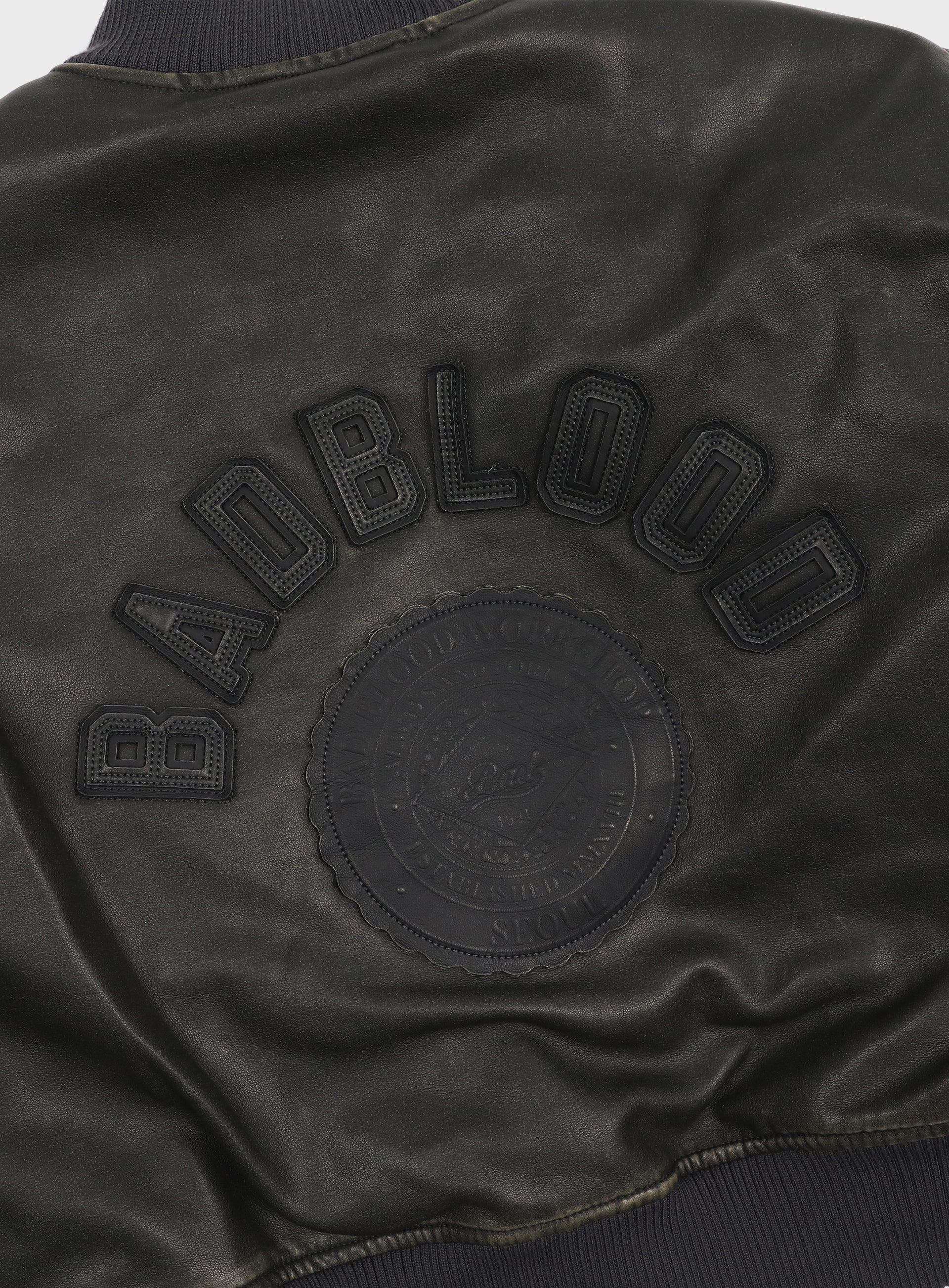 Badblood Leather ma-1 jacket washed black