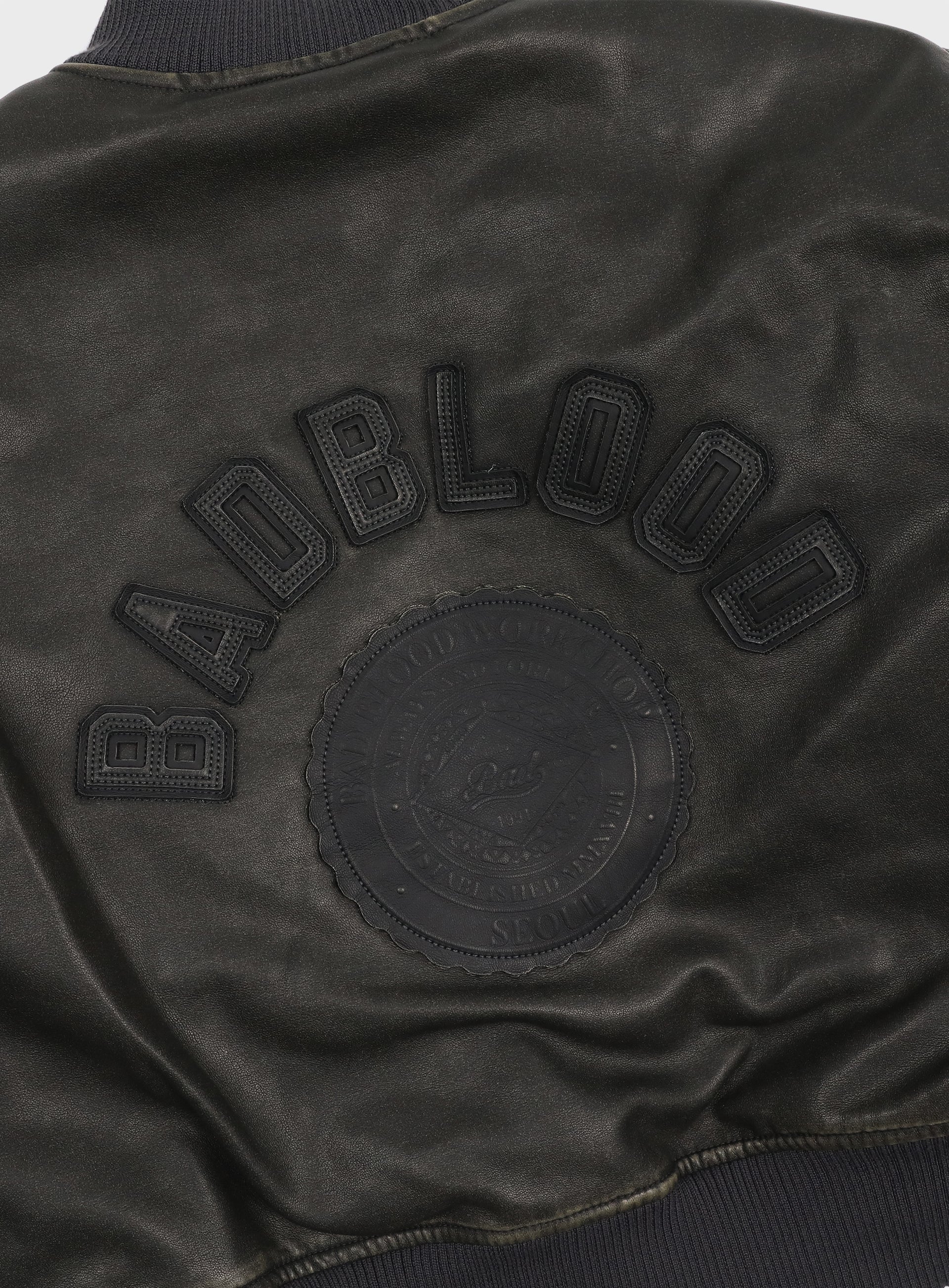Badblood Leather ma-1 jacket washed black