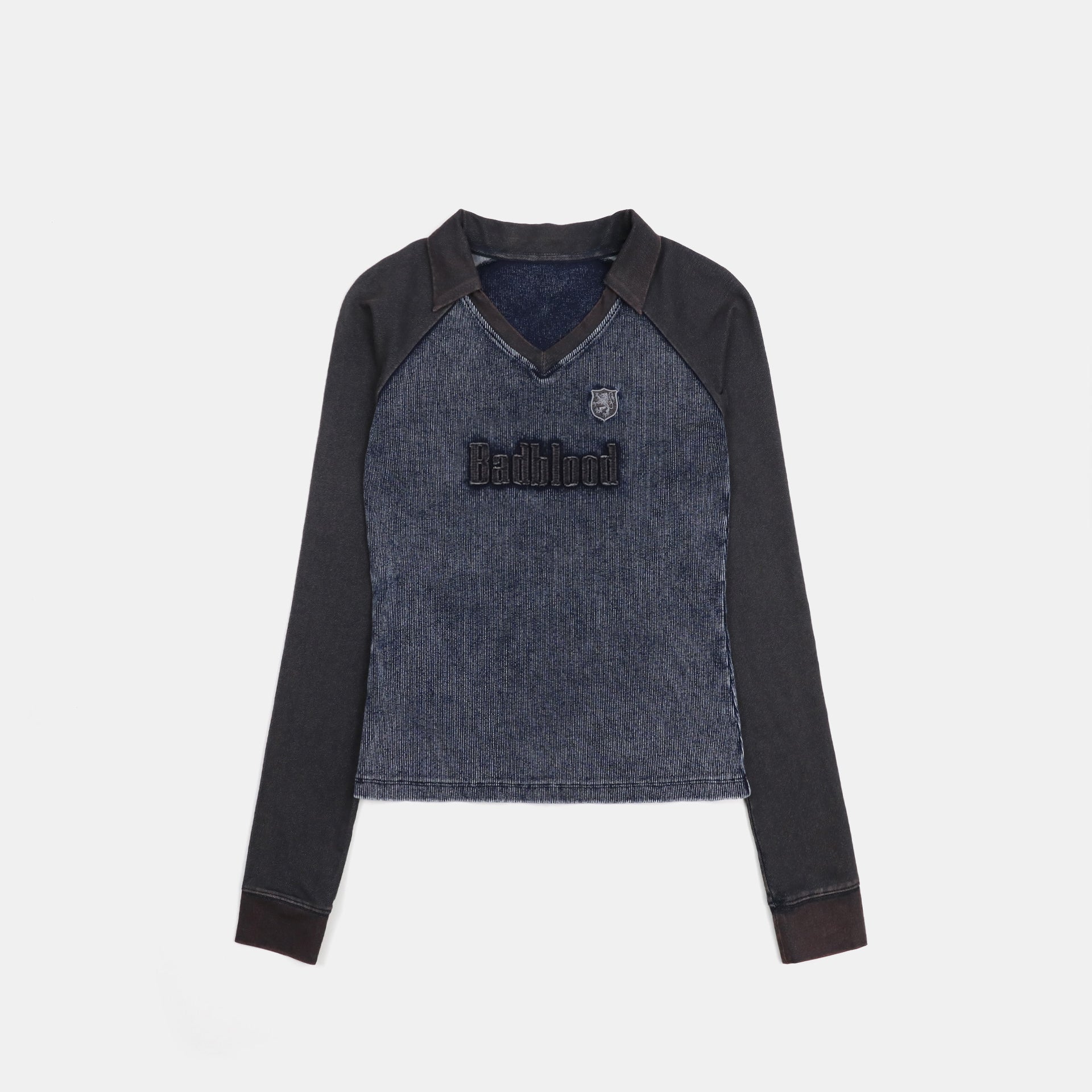 Badblood Rusty Denim V-Neck Long Sleeve Blue