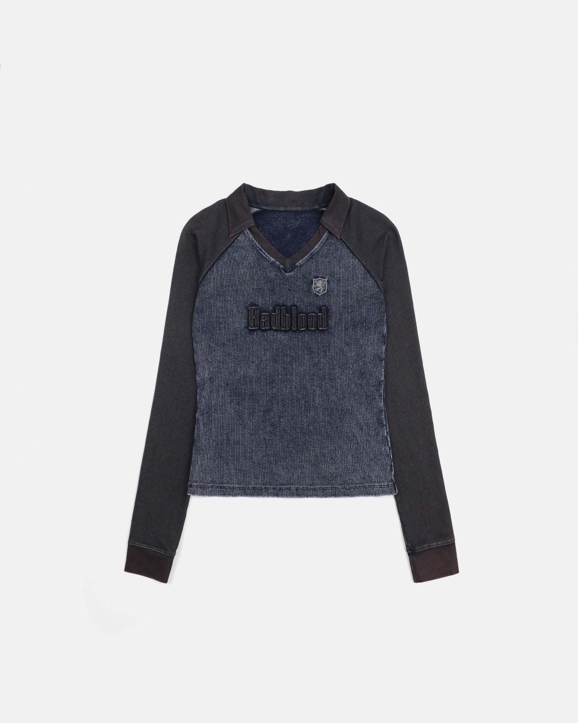 Badblood Rusty Denim V-Neck Long Sleeve Blue