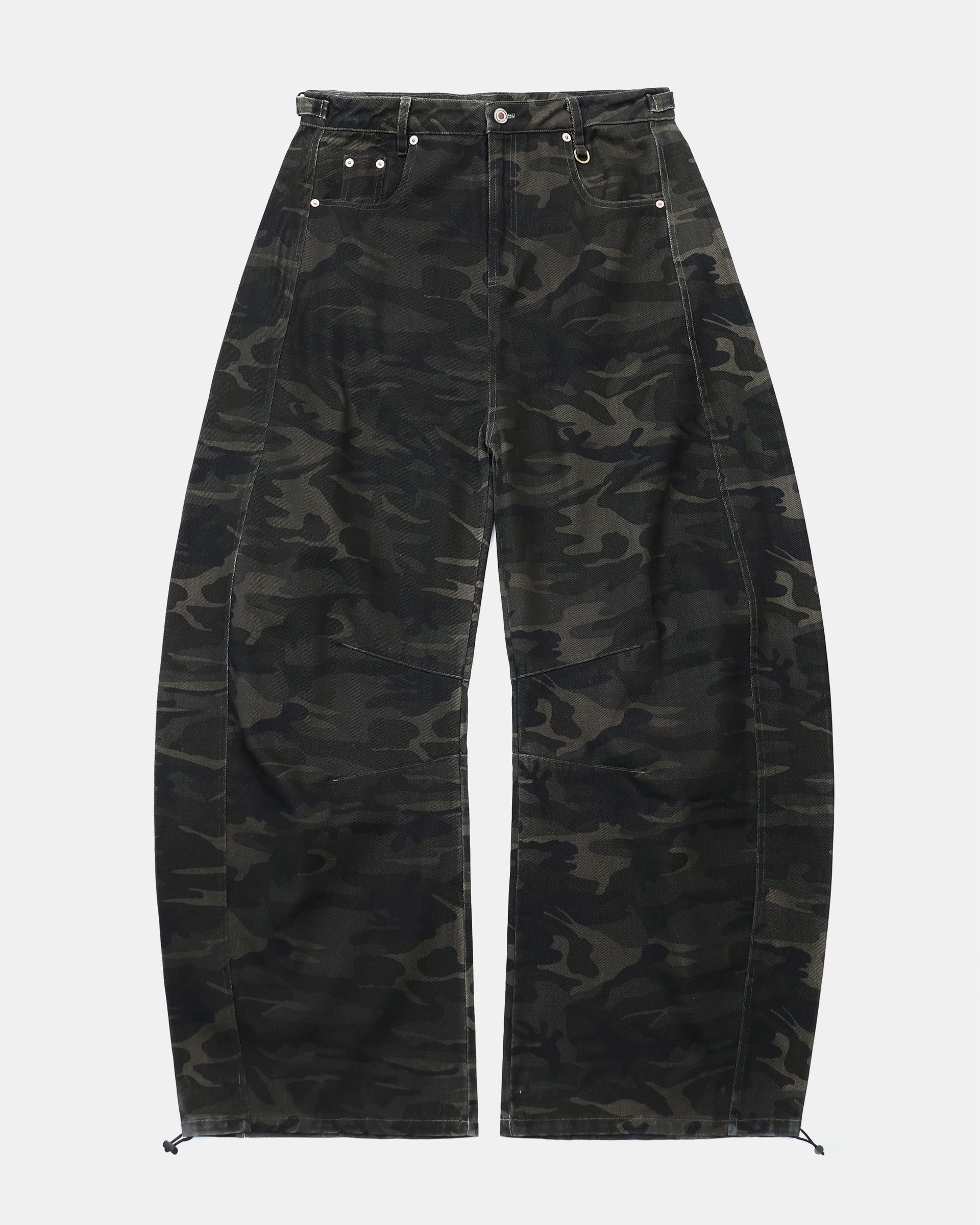 Badblood Lion Patch Washed Barrel Pants Dark Camo