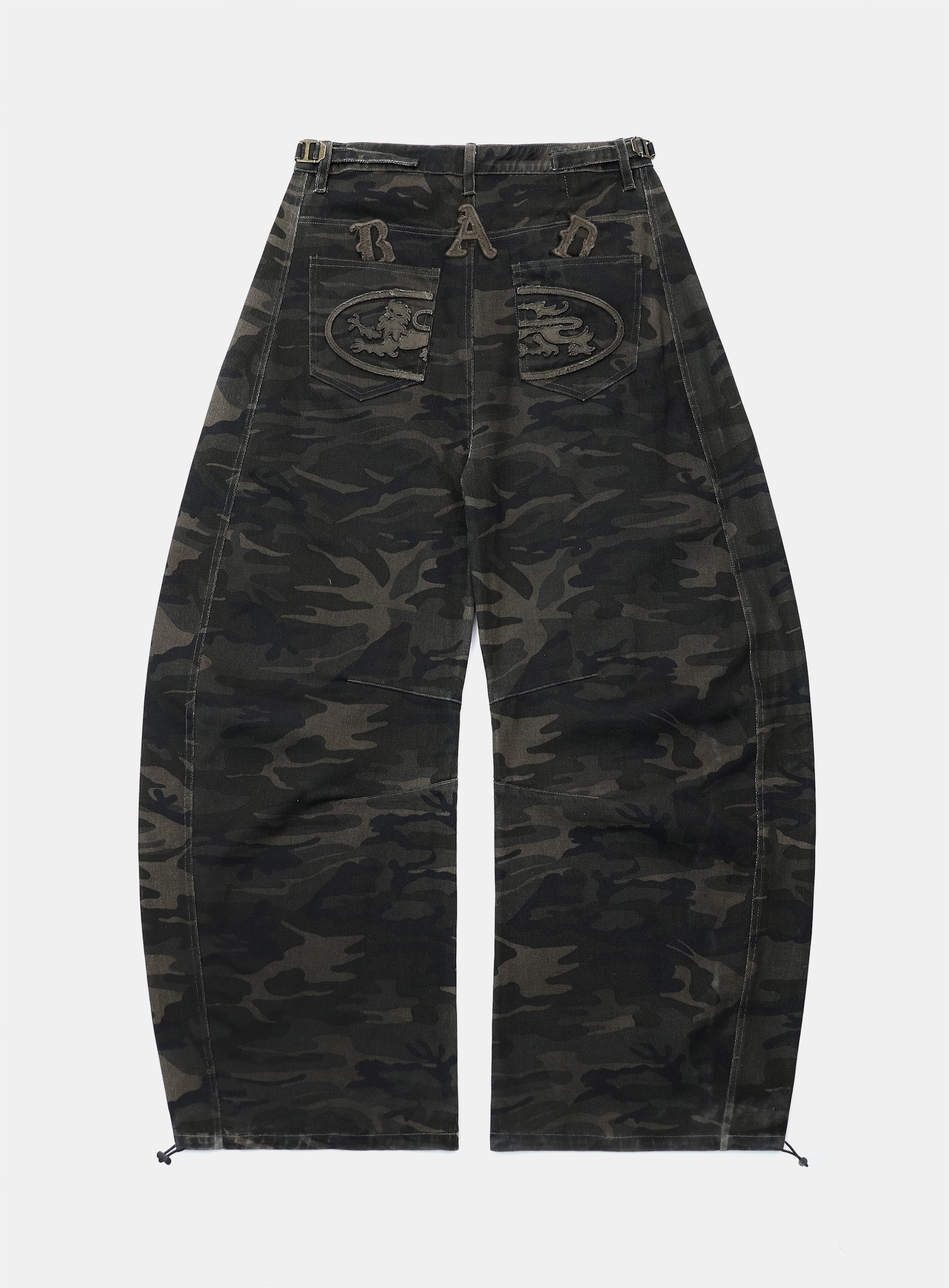 Badblood Lion Patch Washed Barrel Pants Dark Camo
