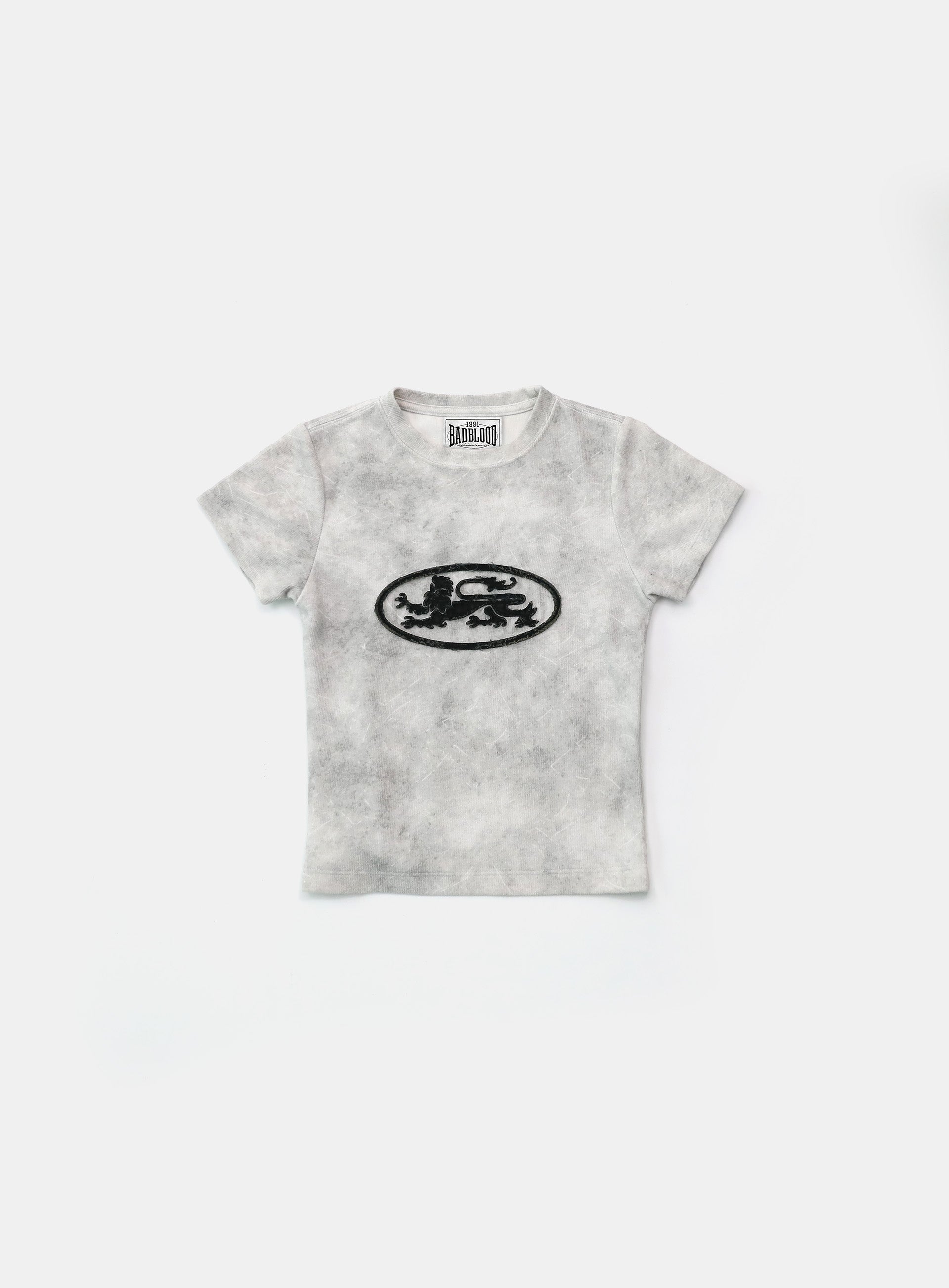 Badblood  Lion Patch Short Sleeve Slim Fit Washed White
