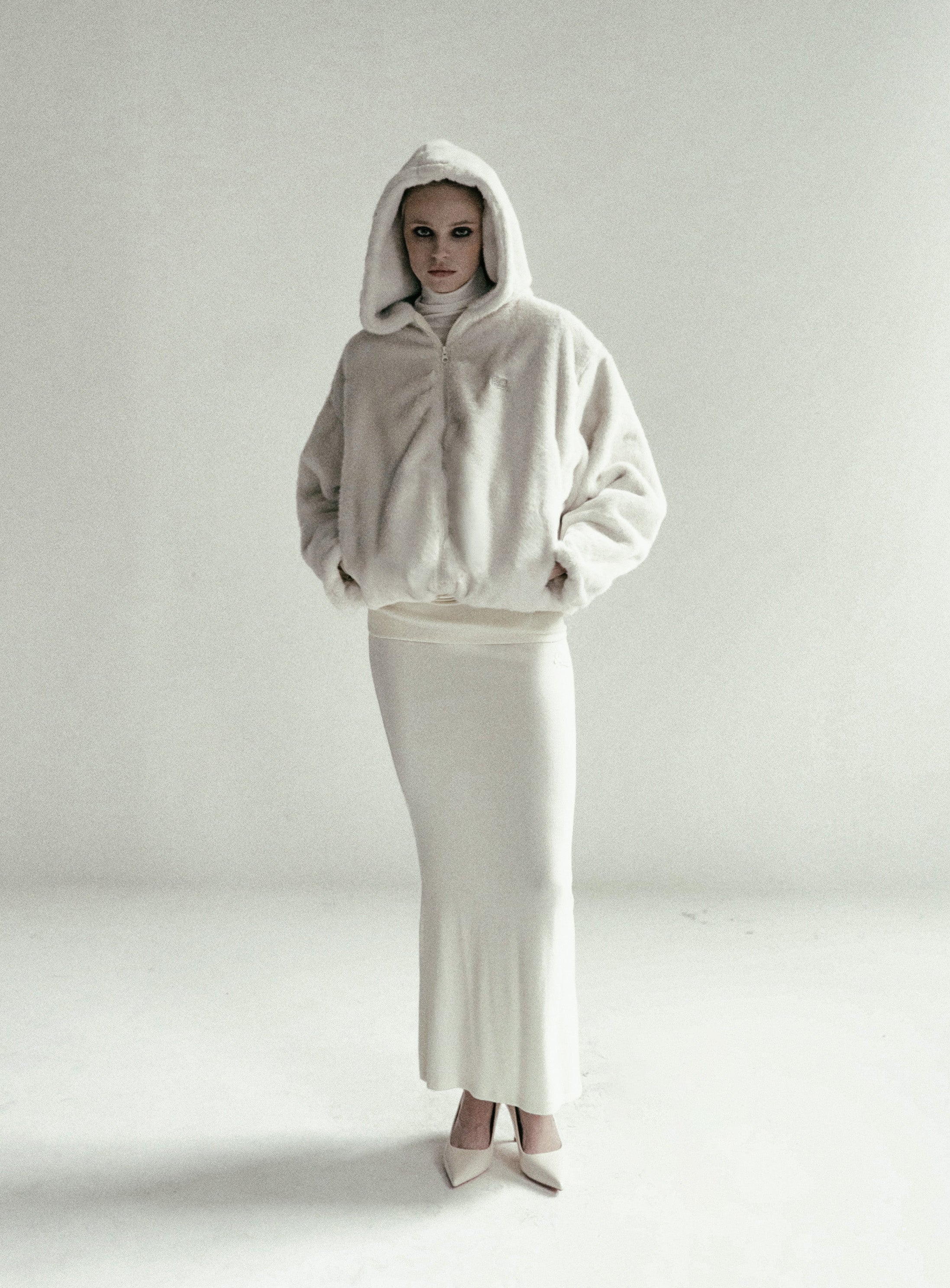 Badblood Beyond Soft Light Fur Hooded Zip-Up Cream