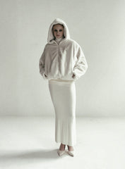 Badblood Beyond Soft Light Fur Hooded Zip-Up Cream