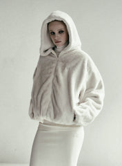 Badblood Beyond Soft Light Fur Hooded Zip-Up Cream