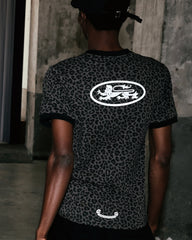 Badblood Mystic Oval Logo Jersey Ringer T-Shirt - Black Leopard