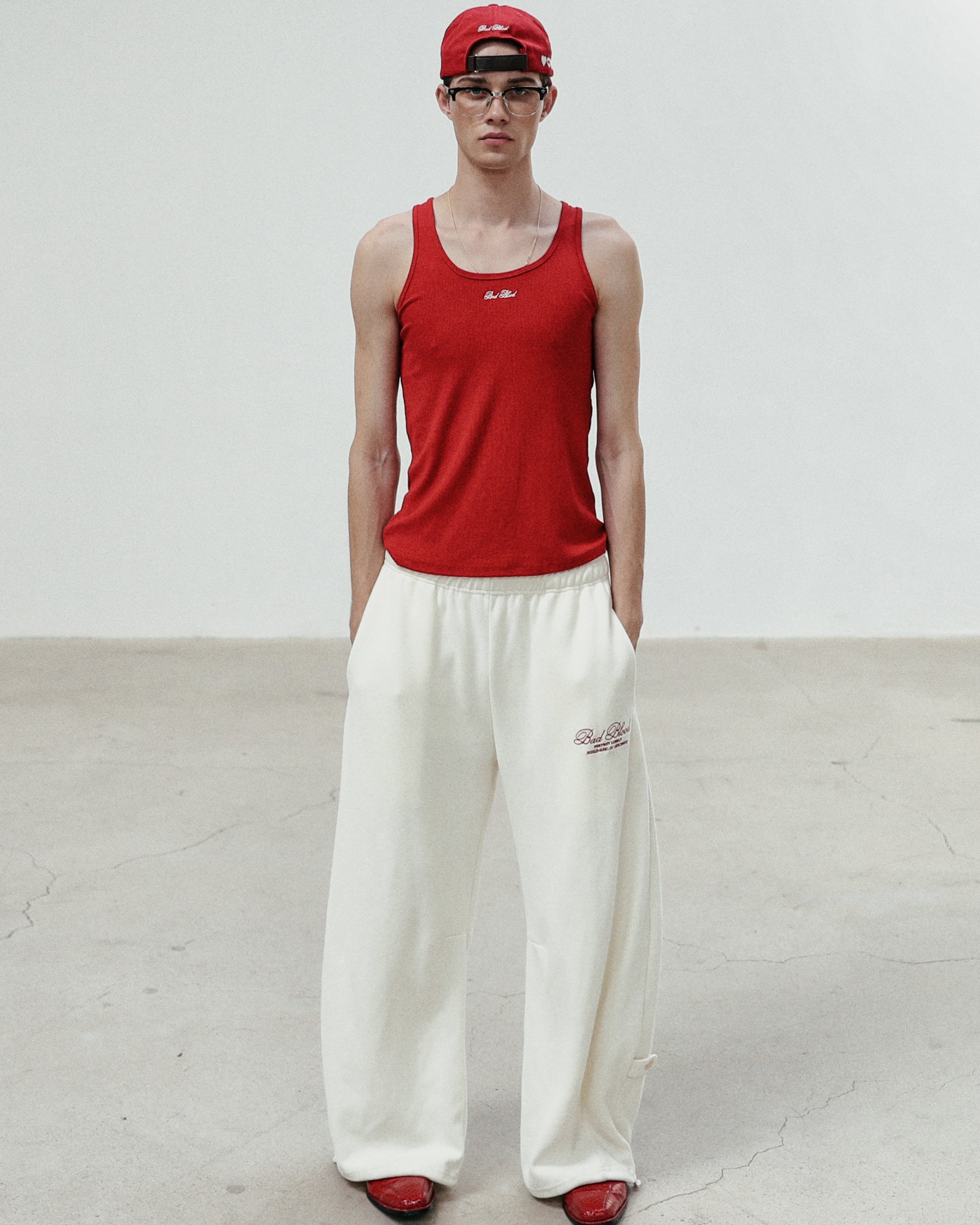 Badblood Classic Logo 2 Way Curved Jogger Trousers - Cream White