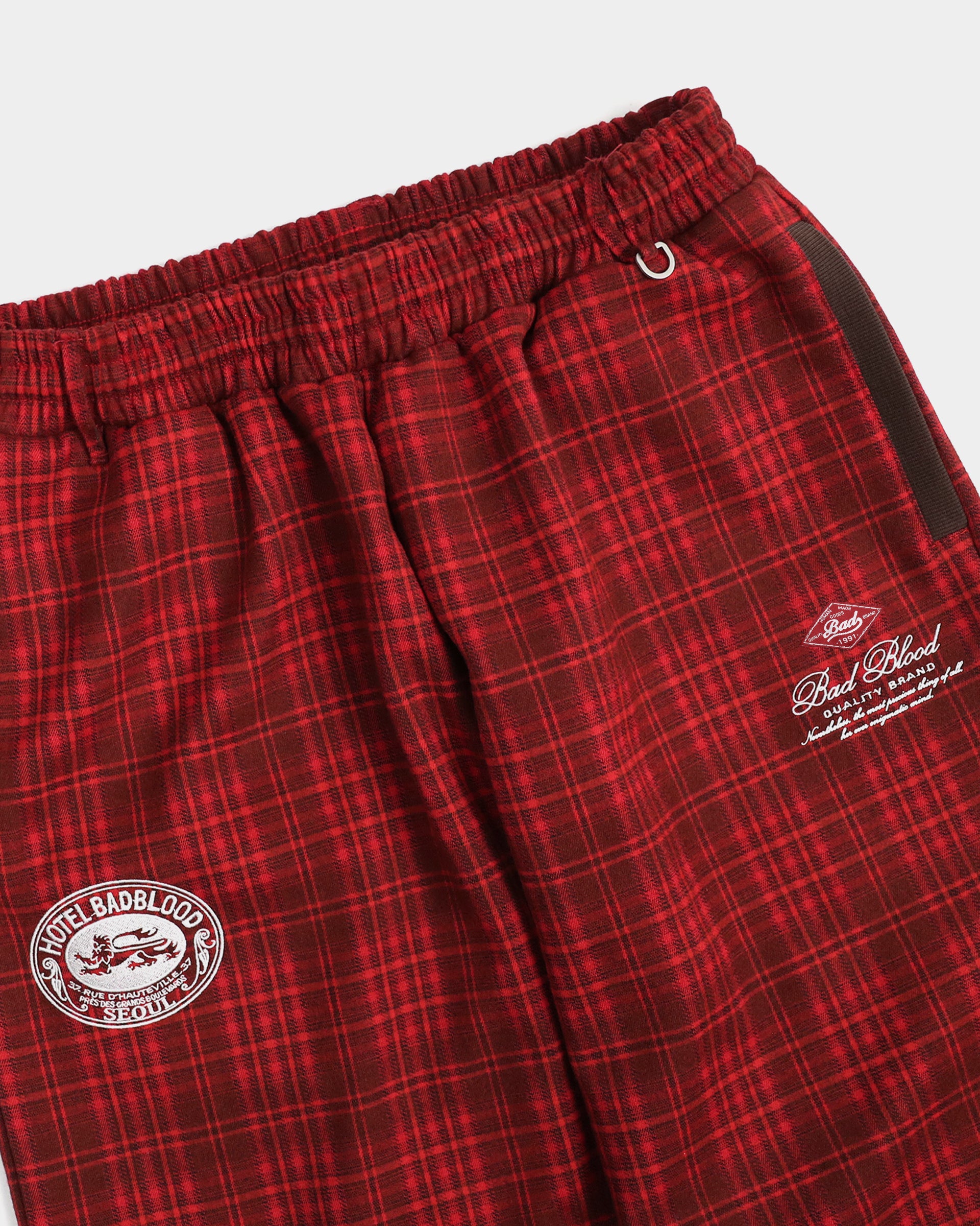 Badblood Classic Check 2 Way Jogger Trousers- Red