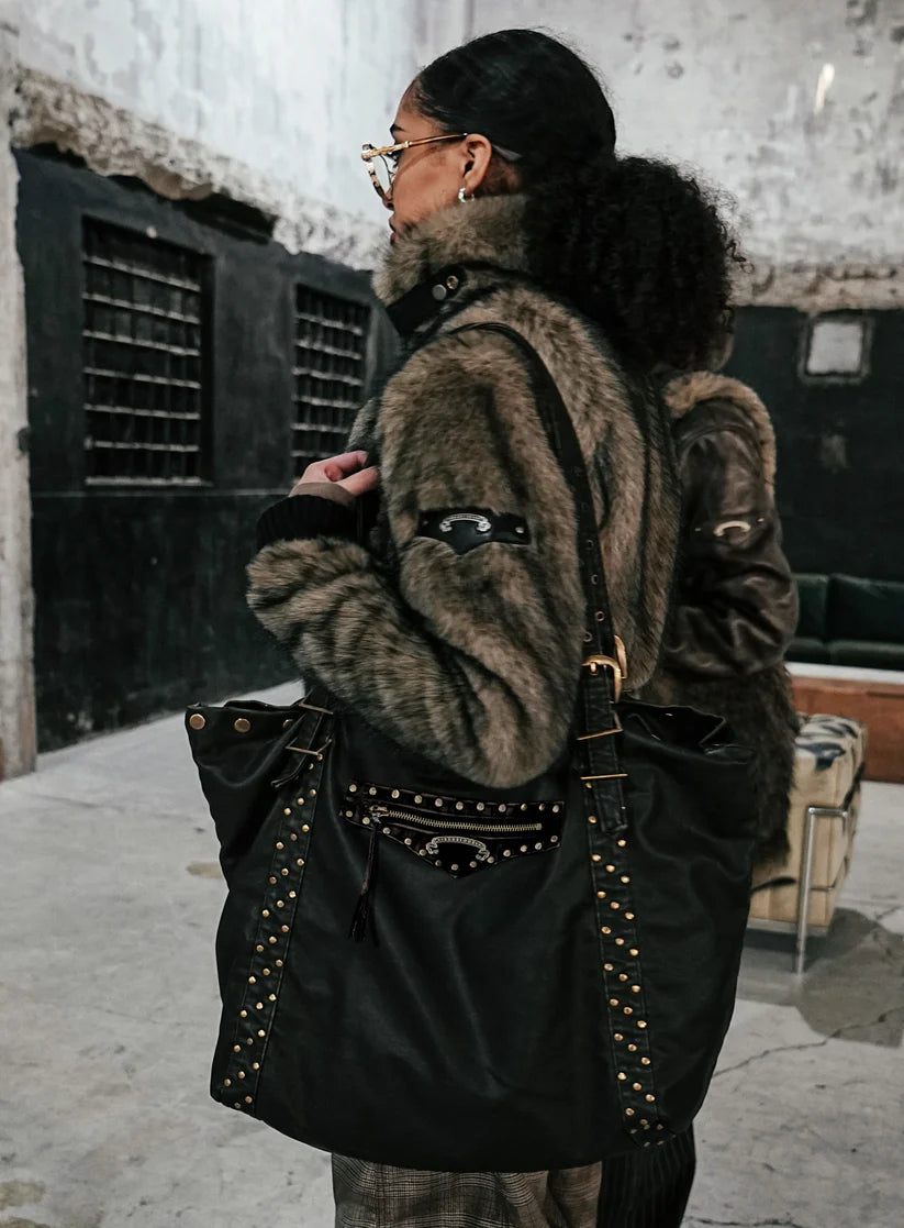 Badblood Studded Leather Shopper Bag - Washed Black