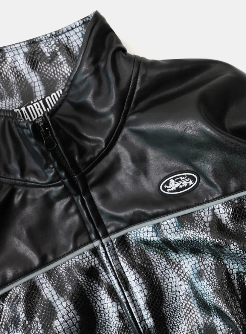 Badblood Contrast Leather Track Jacket - Black Python