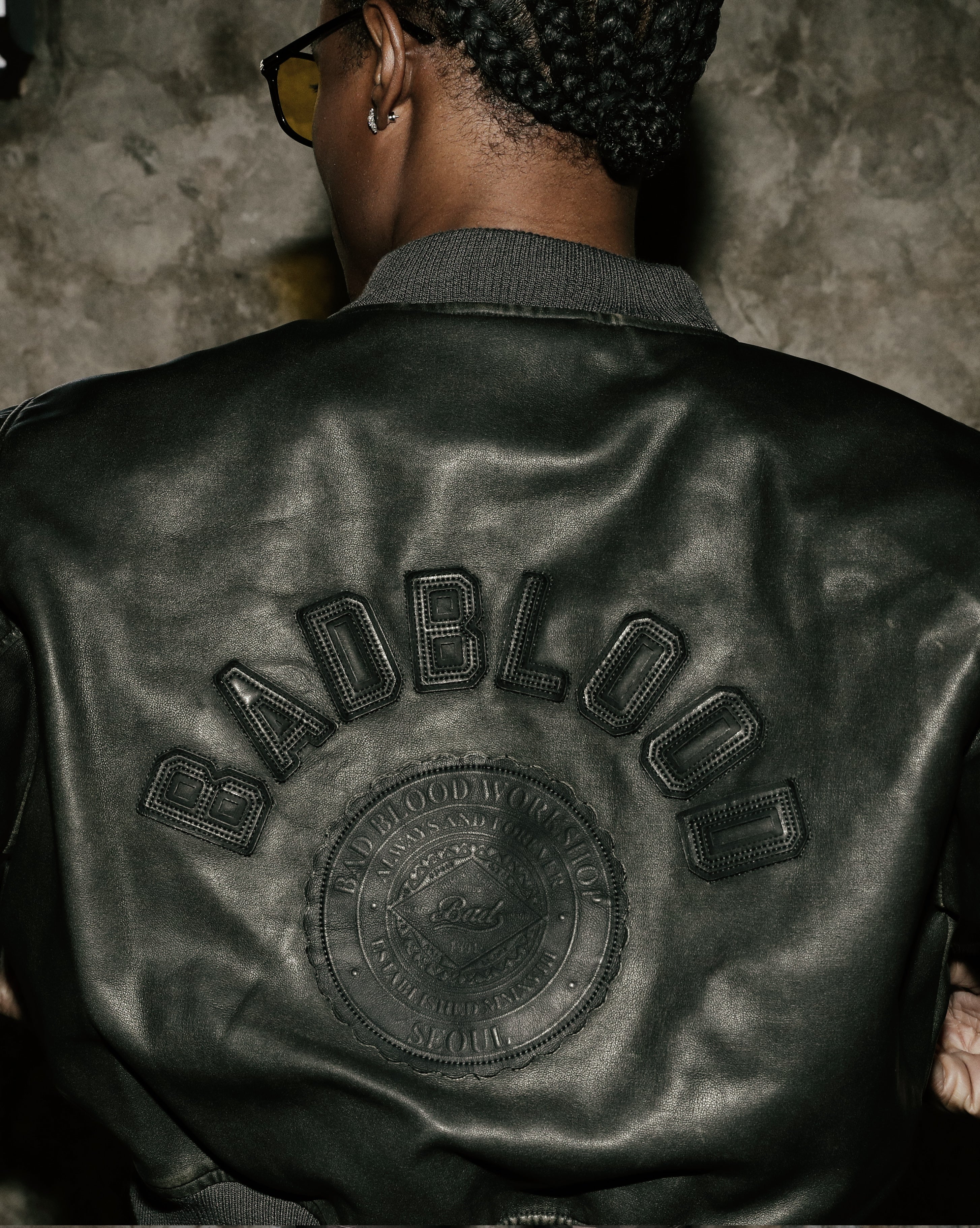 Badblood Leather ma-1 jacket washed black