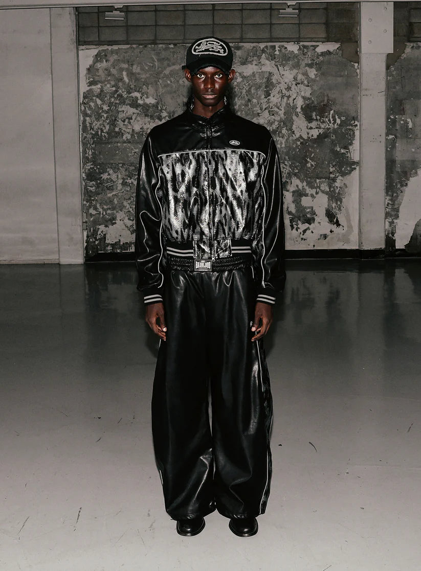 Badblood Contrast Leather Track Jacket - Black Python