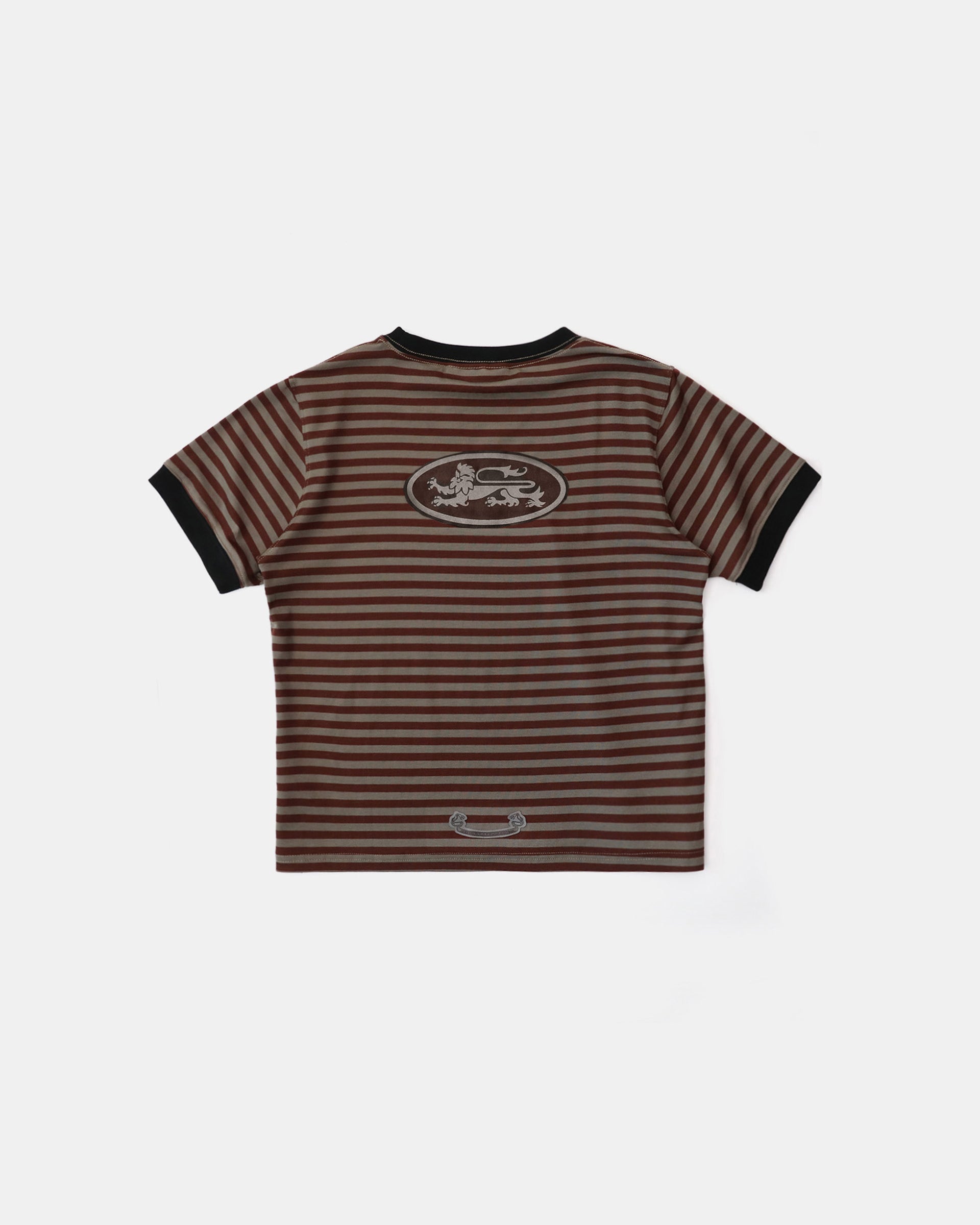 Badblood Tiny Logo Jersey Ringer T-Shirt - Brown/Stripe