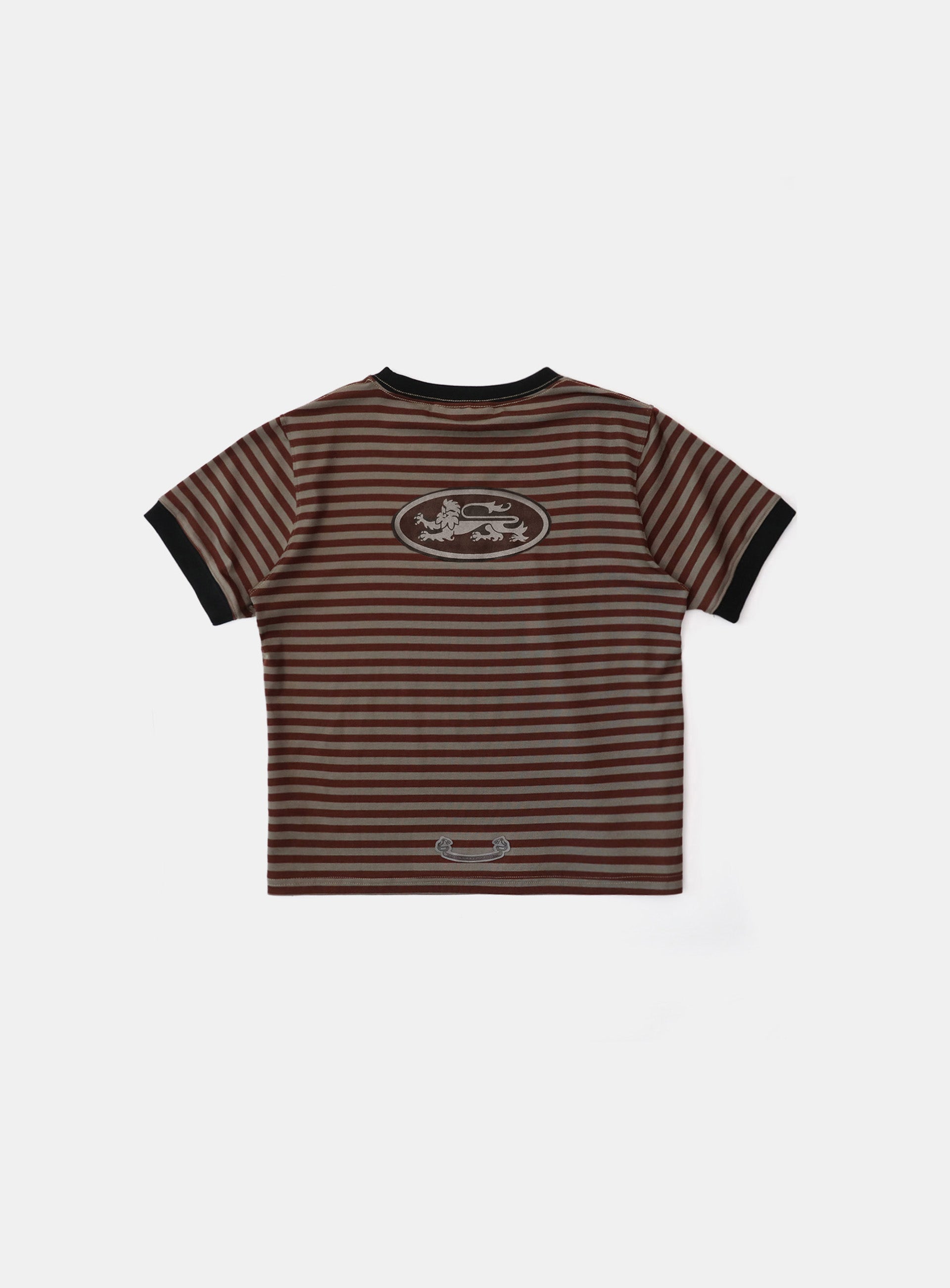 Badblood Tiny Logo Jersey Ringer T-Shirt - Brown/Stripe